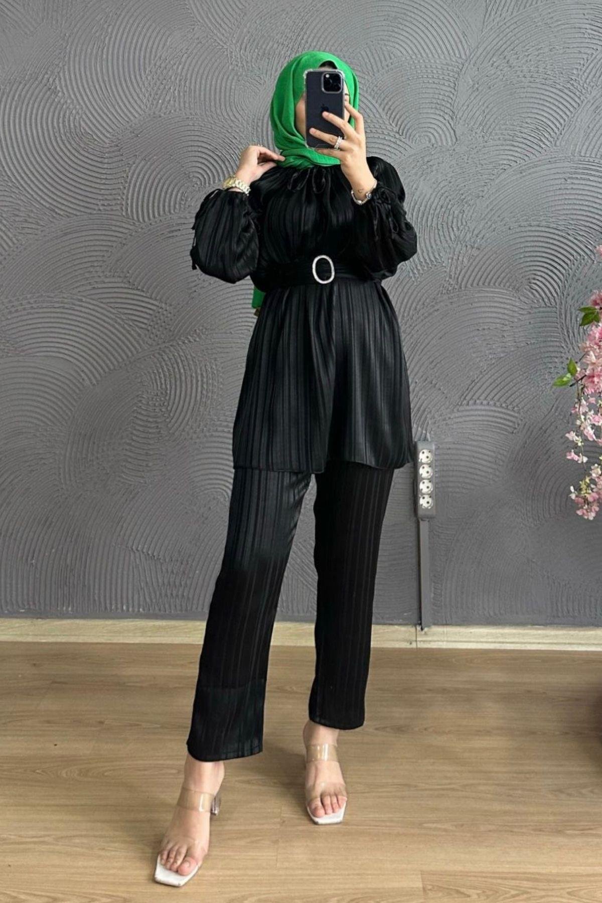 Sofia Büzgü Takım SİYAH, Fiyatları Milena Takım KAHVE – Haza Moda | Tesettür Giyim