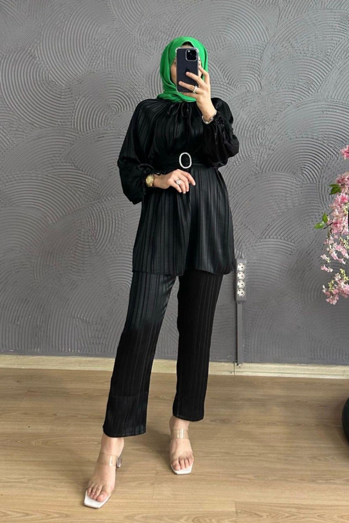 Sofia Büzgü Takım SİYAH, Fiyatları Milena Takım KAHVE – Haza Moda | Tesettür Giyim