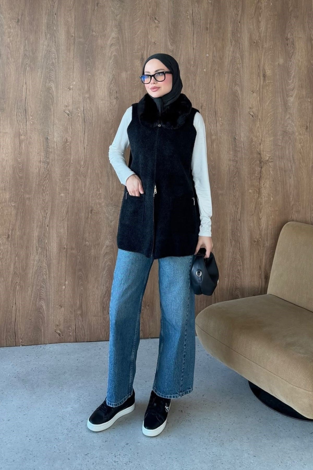 Soft Yakası Kürklü Yelek Siyah, Fiyatları 