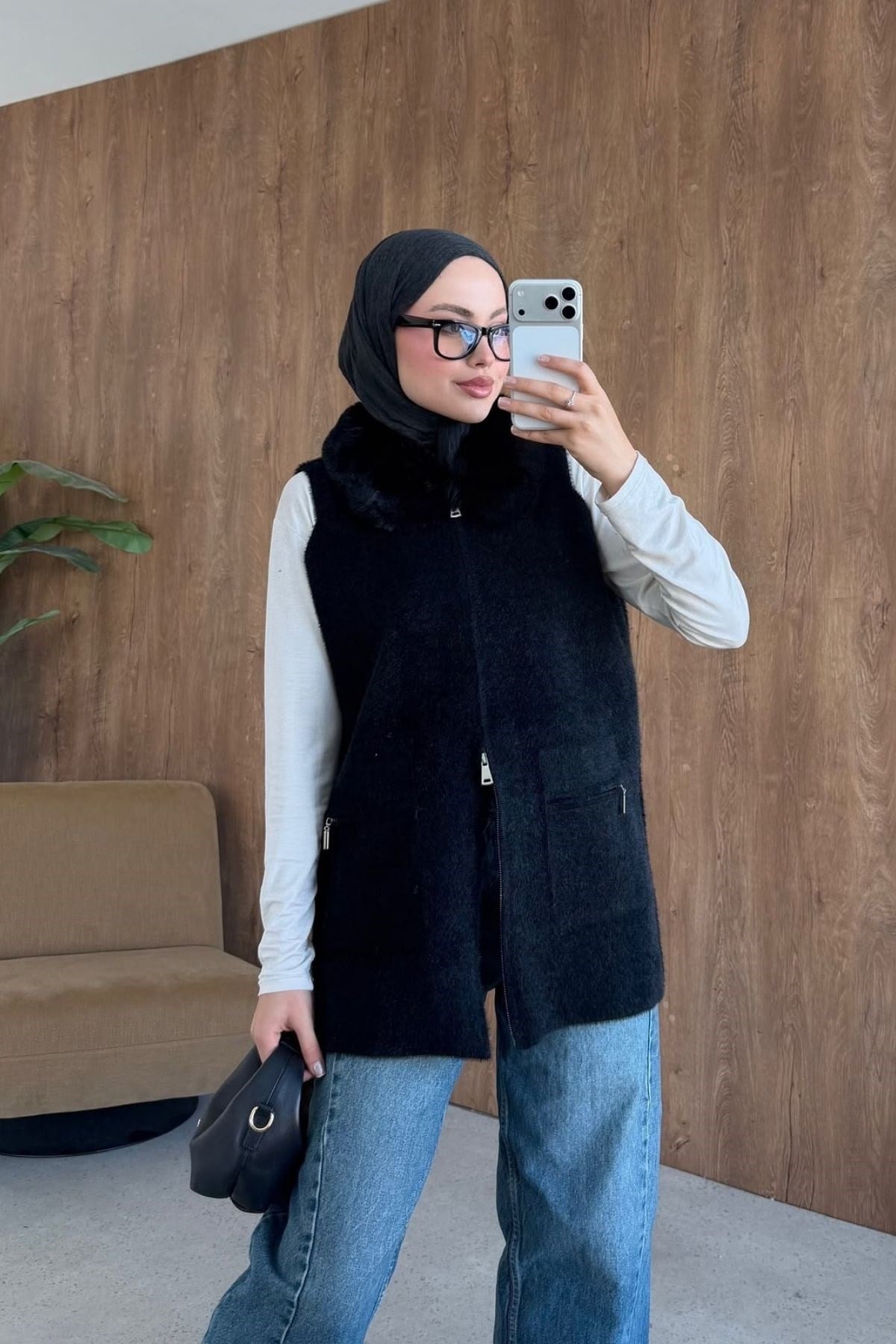 Soft Yakası Kürklü Yelek Siyah, Fiyatları 