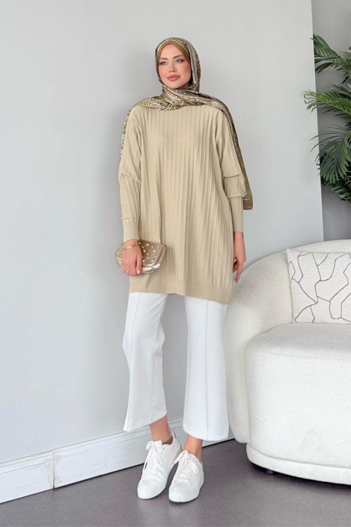 Soğuk İplik Tunik Bej, Fiyatları Soğuk İplik Tunik Bej - Haza Moda 