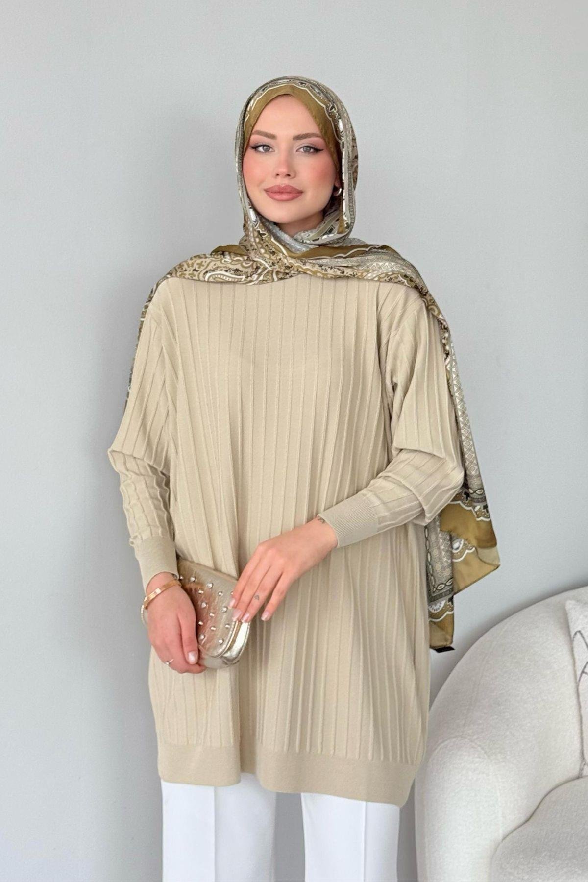 Soğuk İplik Tunik Bej, Fiyatları Soğuk İplik Tunik Bej - Haza Moda 