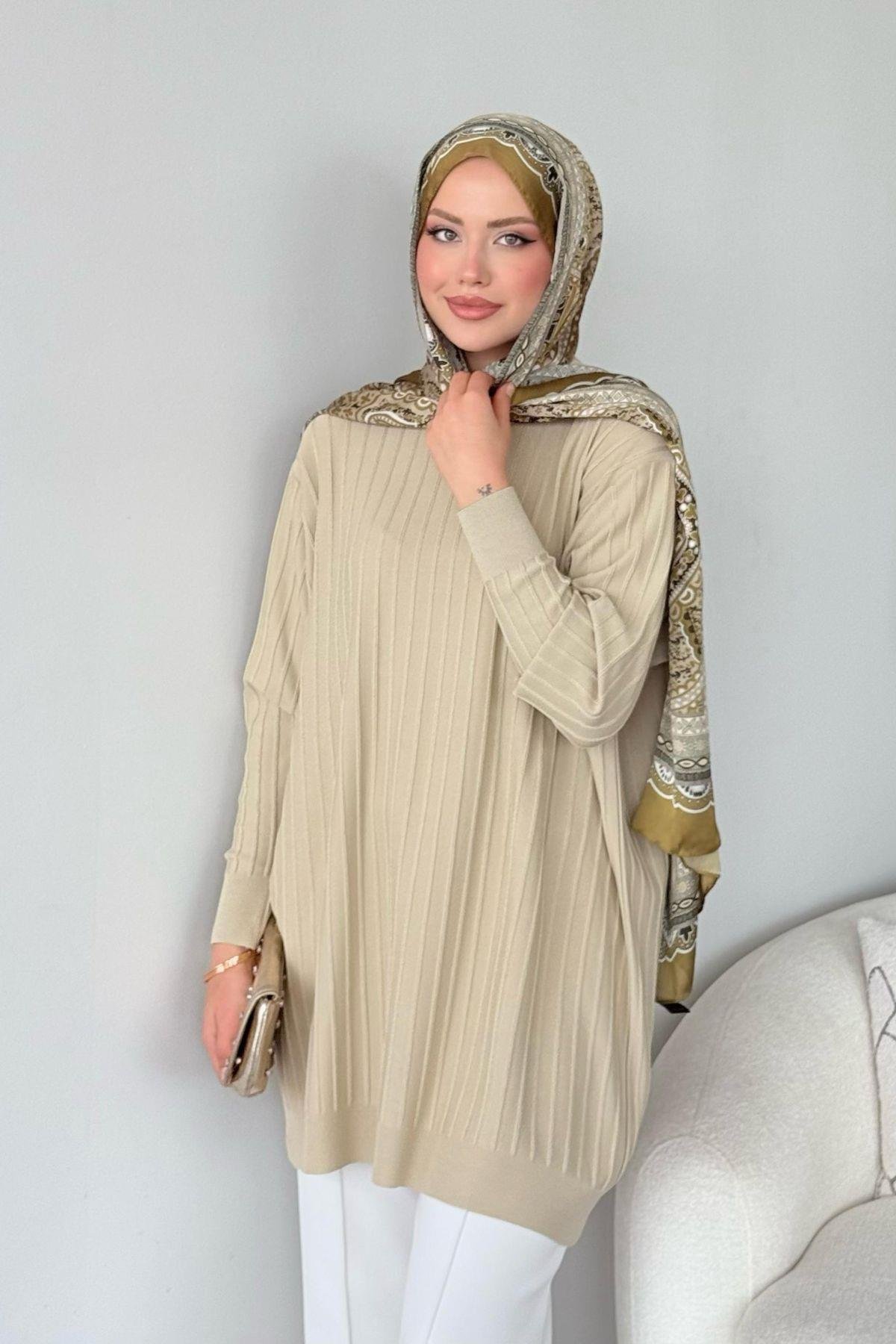 Soğuk İplik Tunik Bej, Fiyatları Soğuk İplik Tunik Bej - Haza Moda 