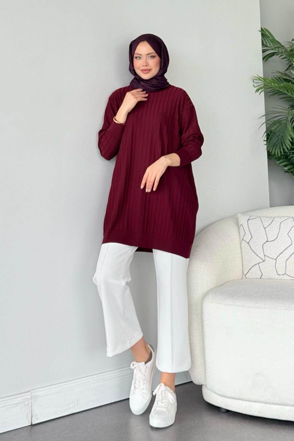 Soğuk İplik Tunik Bordo, Fiyatları Soğuk İplik Tunik Bordo - Haza Moda 