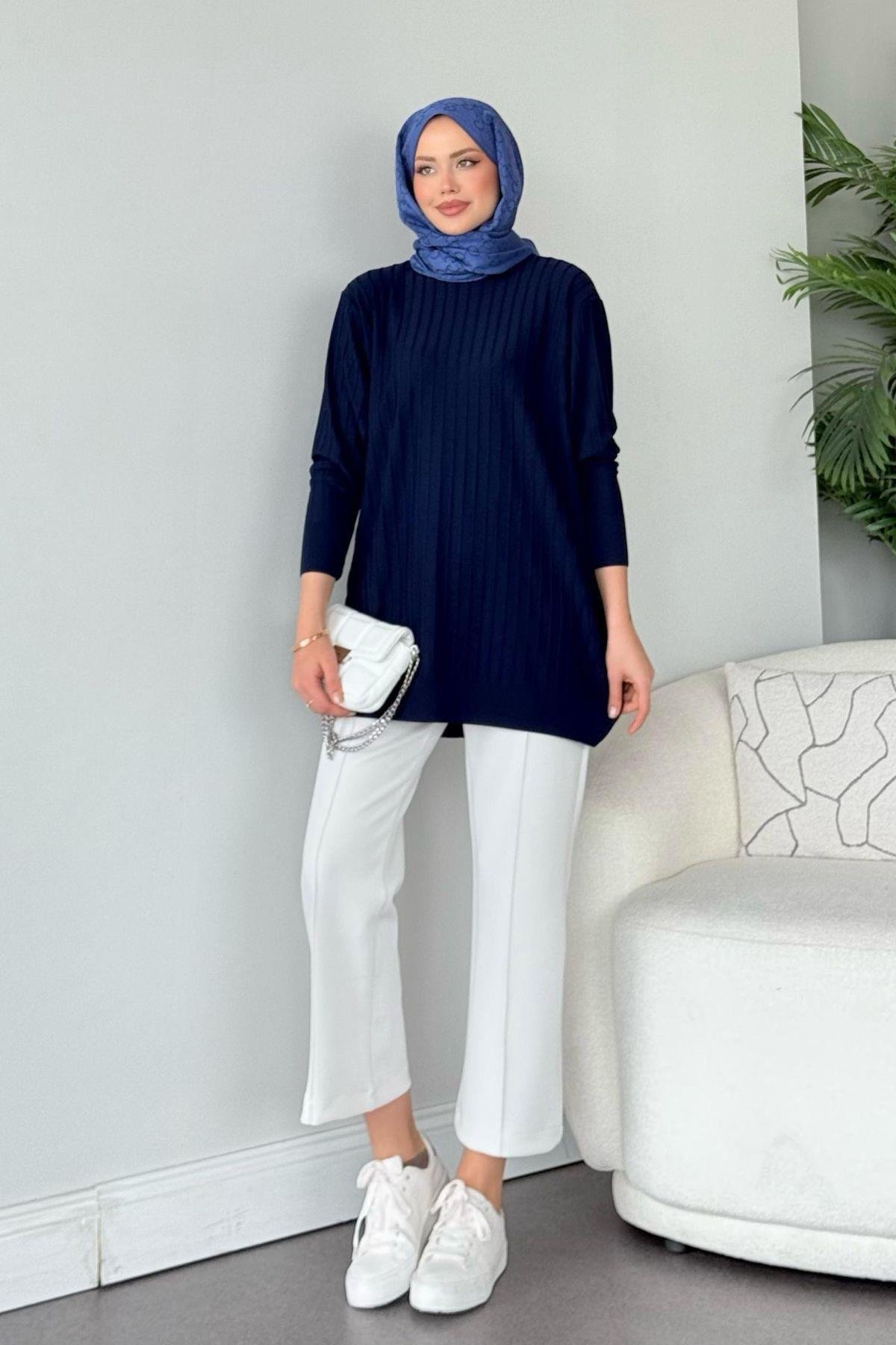 Soğuk İplik Tunik Lacivert, Fiyatları Soğuk İplik Tunik Lacivert - Haza Moda 