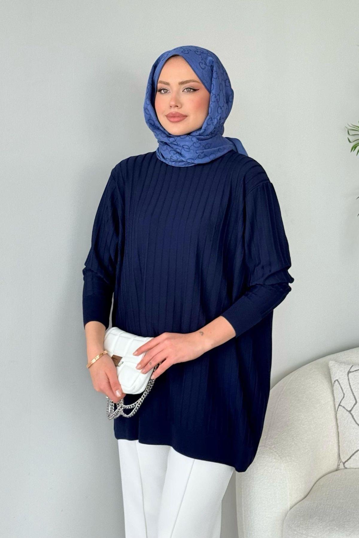 Soğuk İplik Tunik Lacivert, Fiyatları Soğuk İplik Tunik Lacivert - Haza Moda 