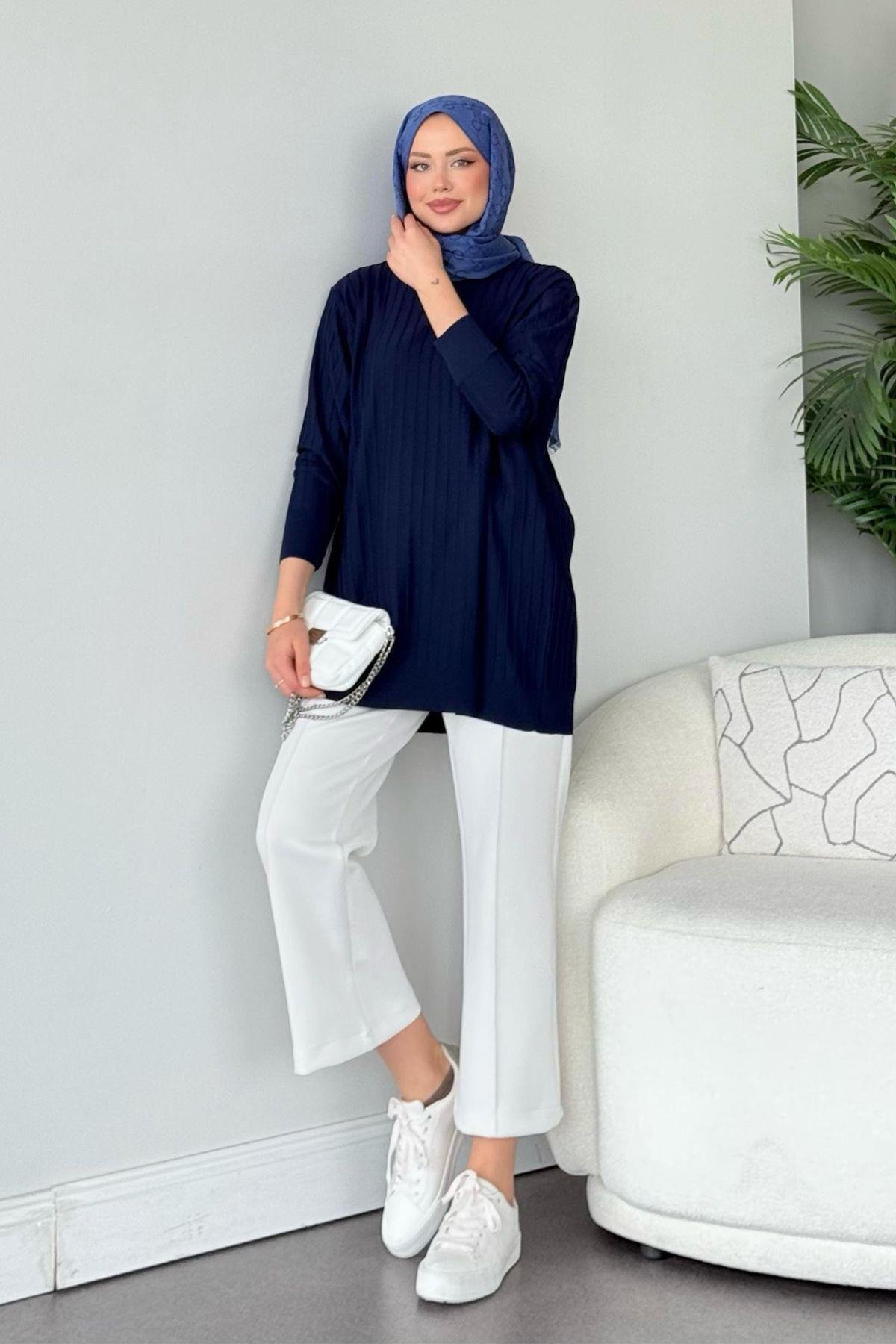 Soğuk İplik Tunik Lacivert, Fiyatları Soğuk İplik Tunik Lacivert - Haza Moda 