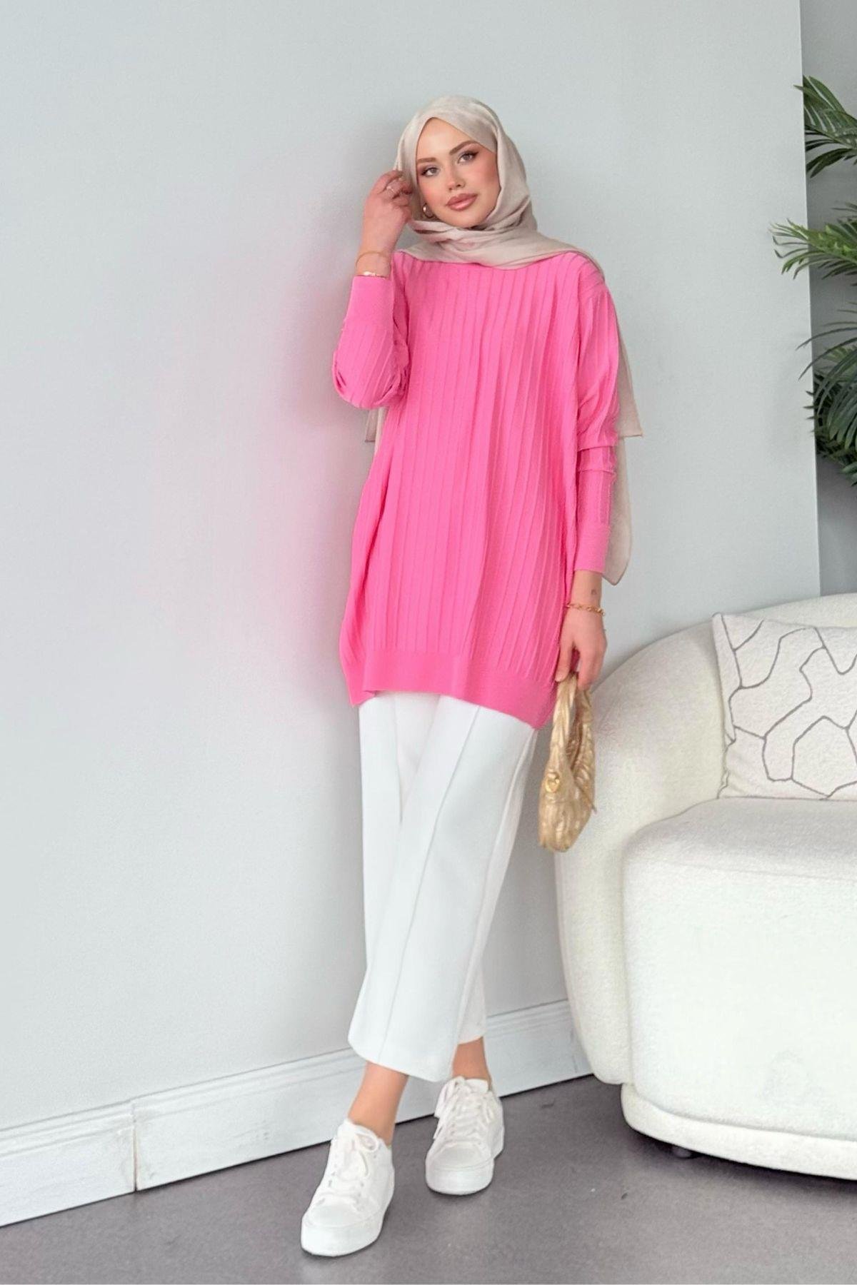 Soğuk İplik Tunik Pembe, Fiyatları Soğuk İplik Tunik Pembe - Haza Moda 