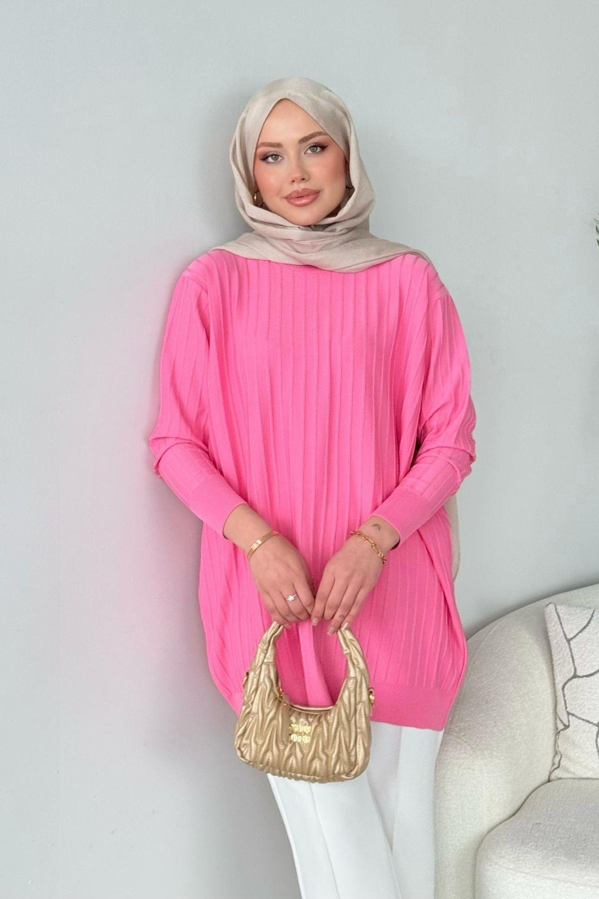 Soğuk İplik Tunik Pembe, Fiyatları Soğuk İplik Tunik Pembe - Haza Moda 