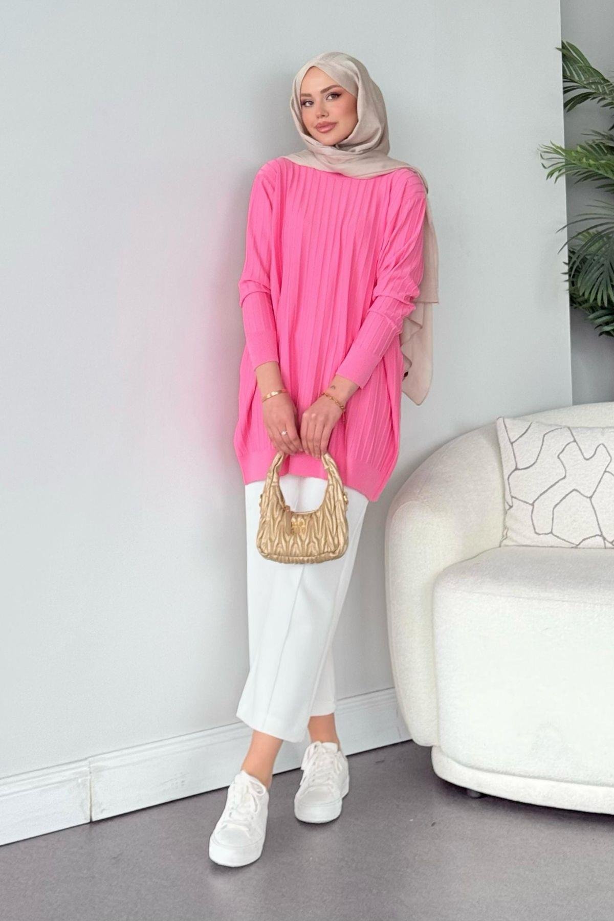 Soğuk İplik Tunik Pembe, Fiyatları Soğuk İplik Tunik Pembe - Haza Moda 