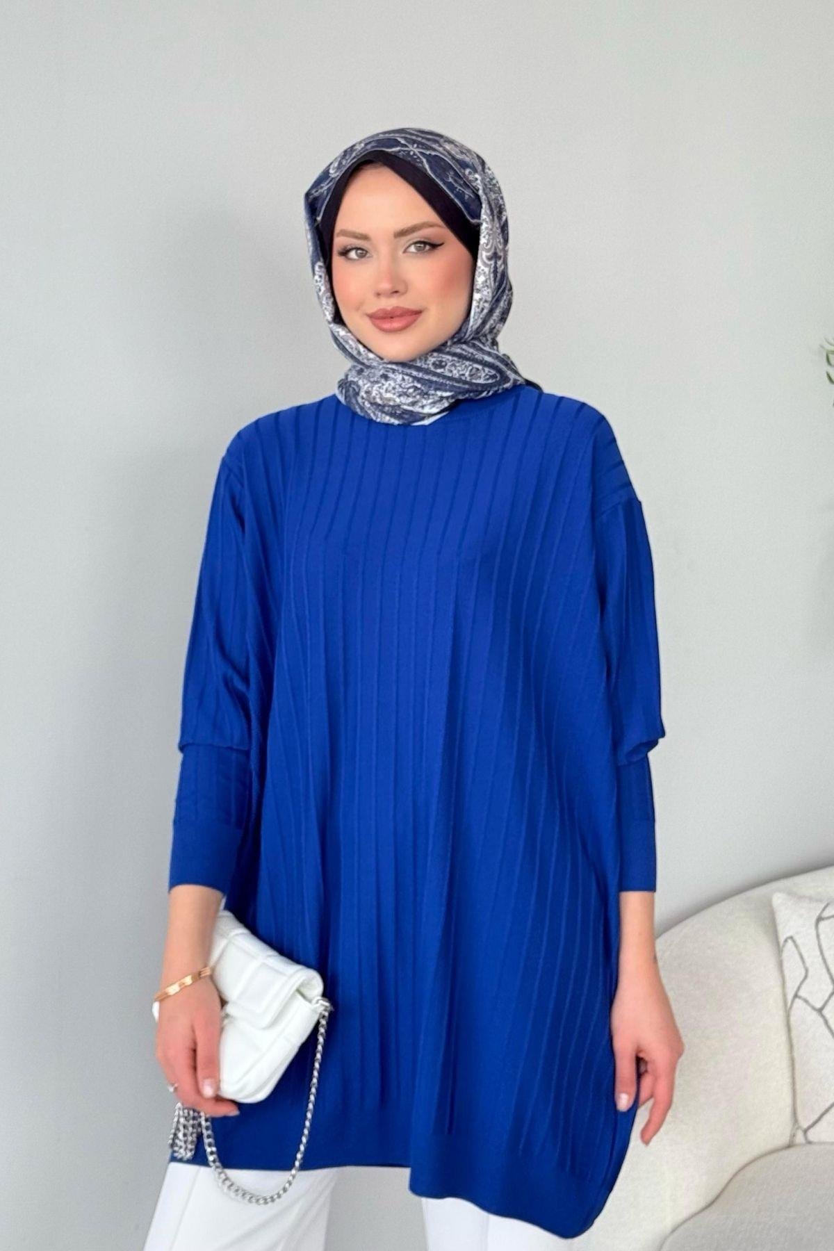 Soğuk İplik Tunik Saks, Fiyatları Soğuk İplik Tunik Saks - Haza Moda 