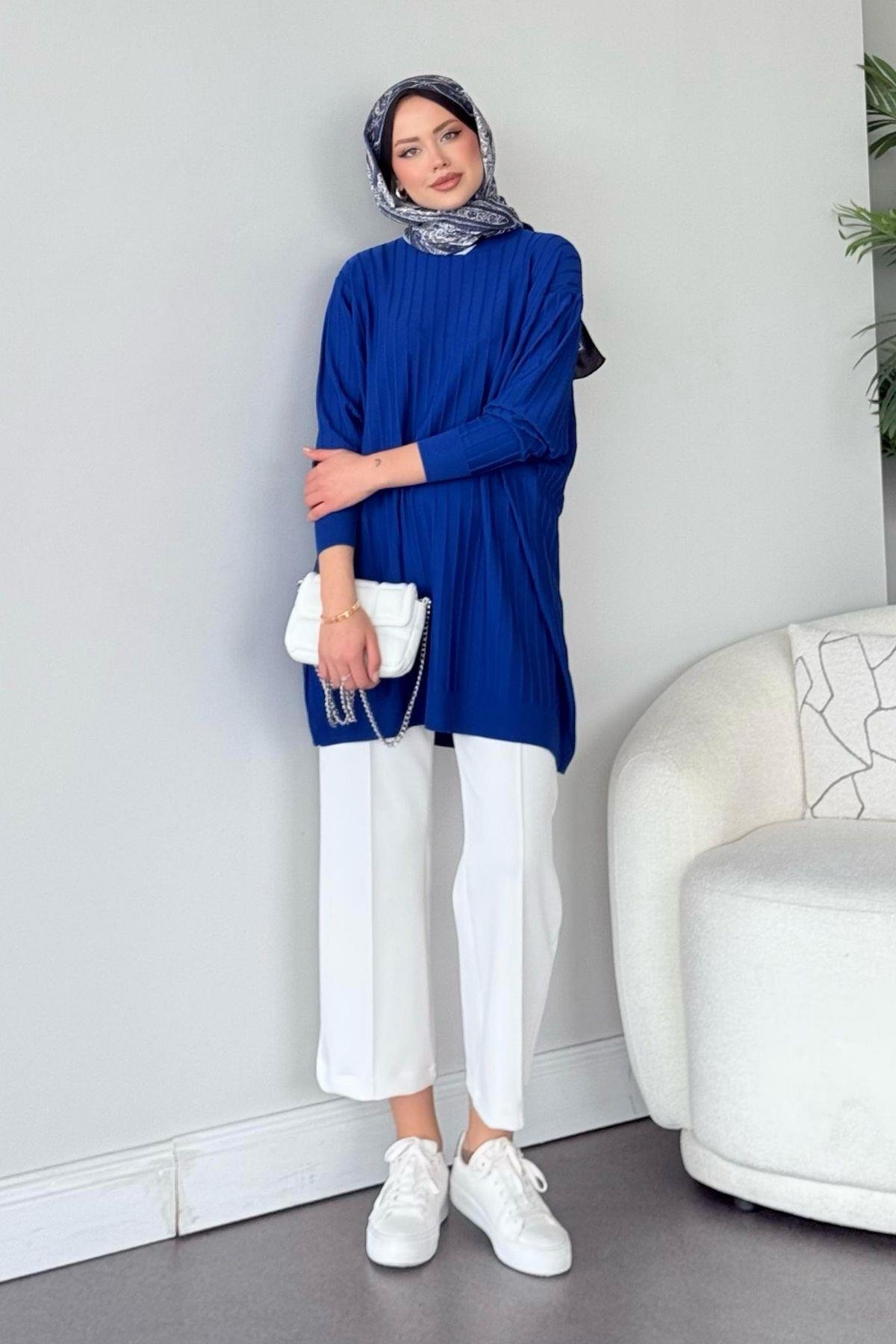 Soğuk İplik Tunik Saks, Fiyatları Soğuk İplik Tunik Saks - Haza Moda 