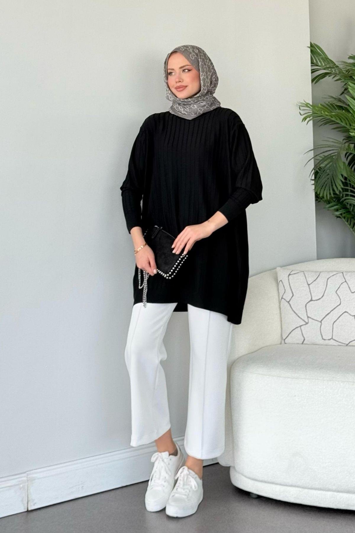 Soğuk İplik Tunik Siyah, Fiyatları Soğuk İplik Tunik Siyah - Haza Moda 