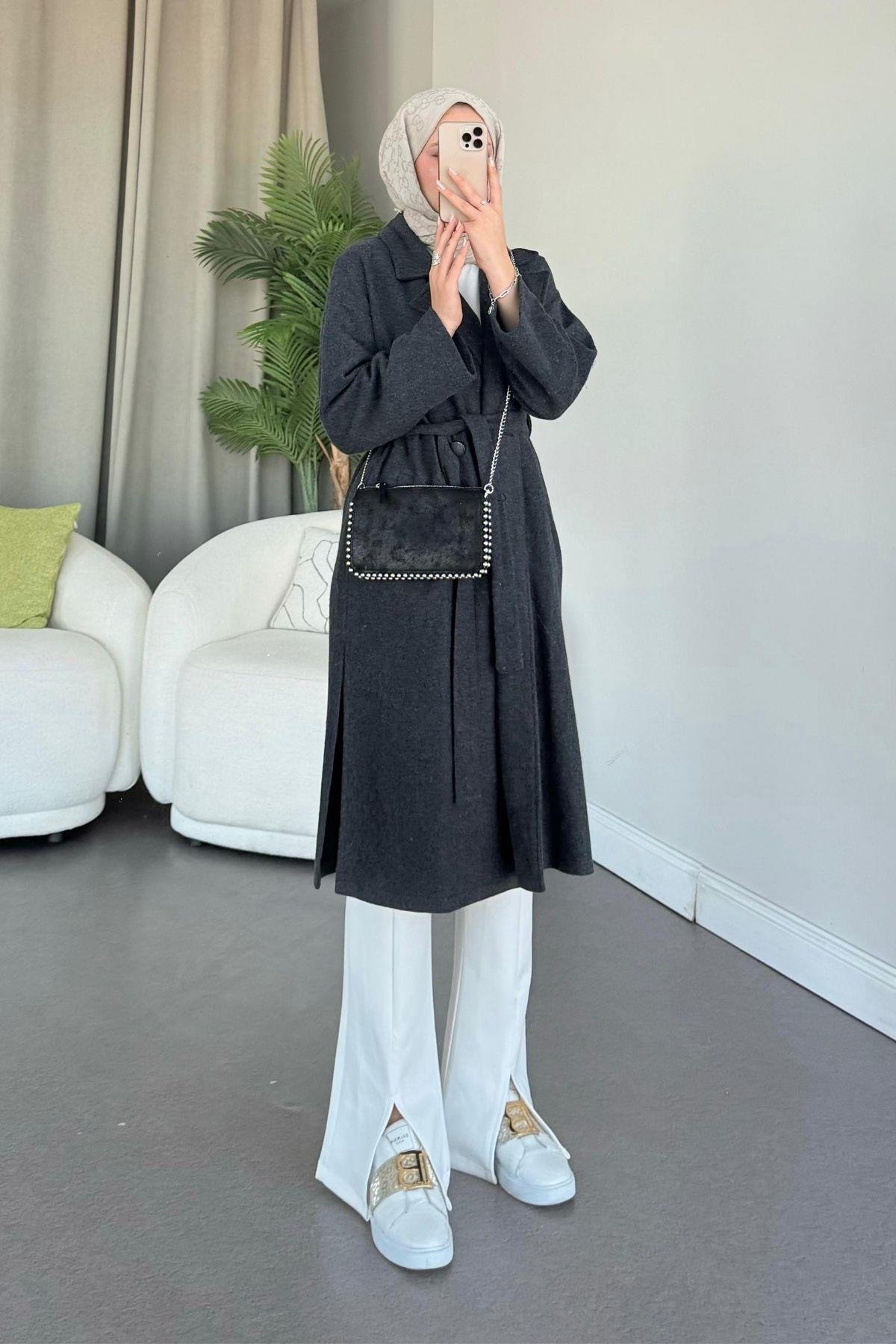 Soldes Yırtmaçlı Kaşe Kaban Antrasit, Fiyatları 