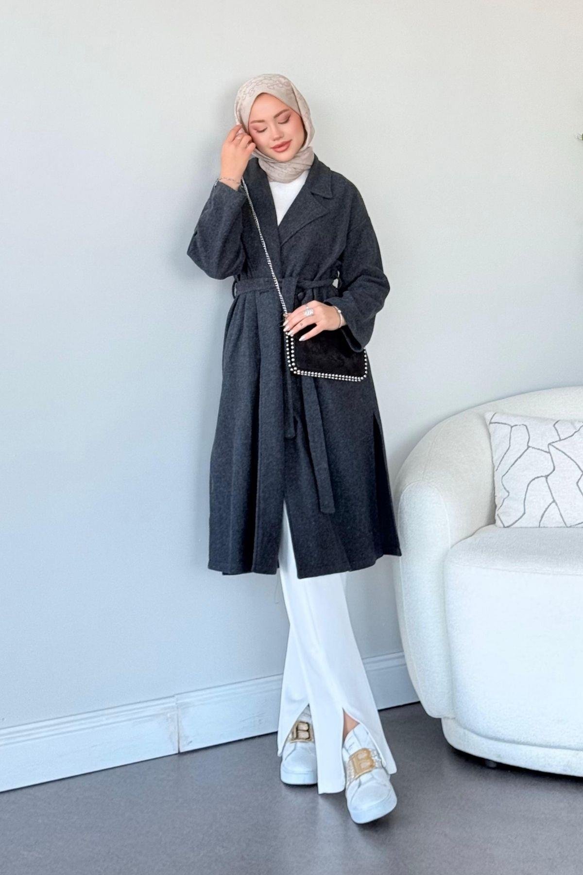 Soldes Yırtmaçlı Kaşe Kaban Antrasit, Fiyatları 