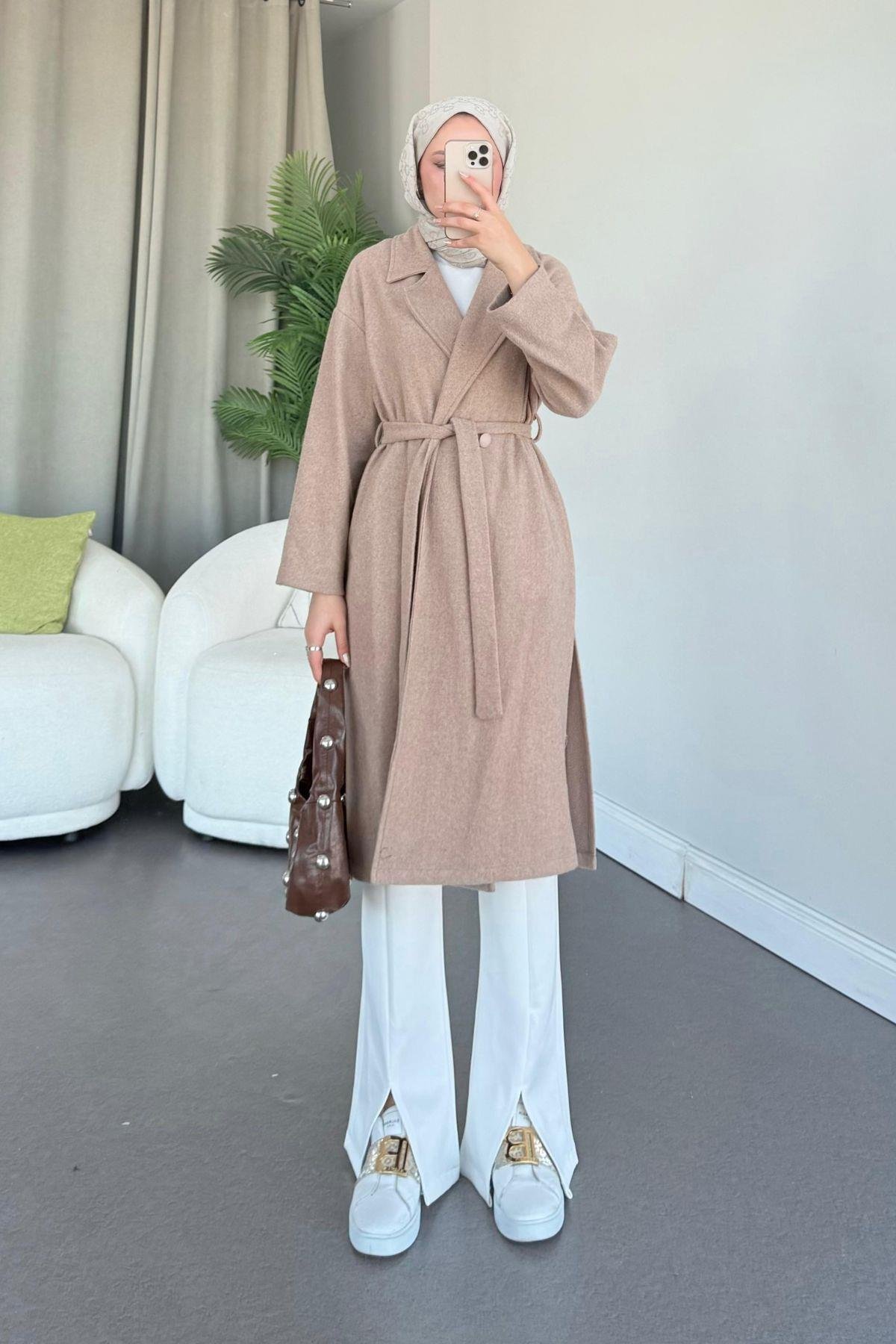 Soldes Yırtmaçlı Kaşe Kaban Camel, Fiyatları 