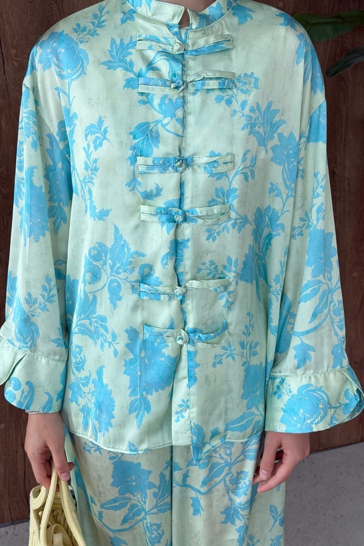 Sophia Saten Baskılı Mandarin Takım Mint, Fiyatları 