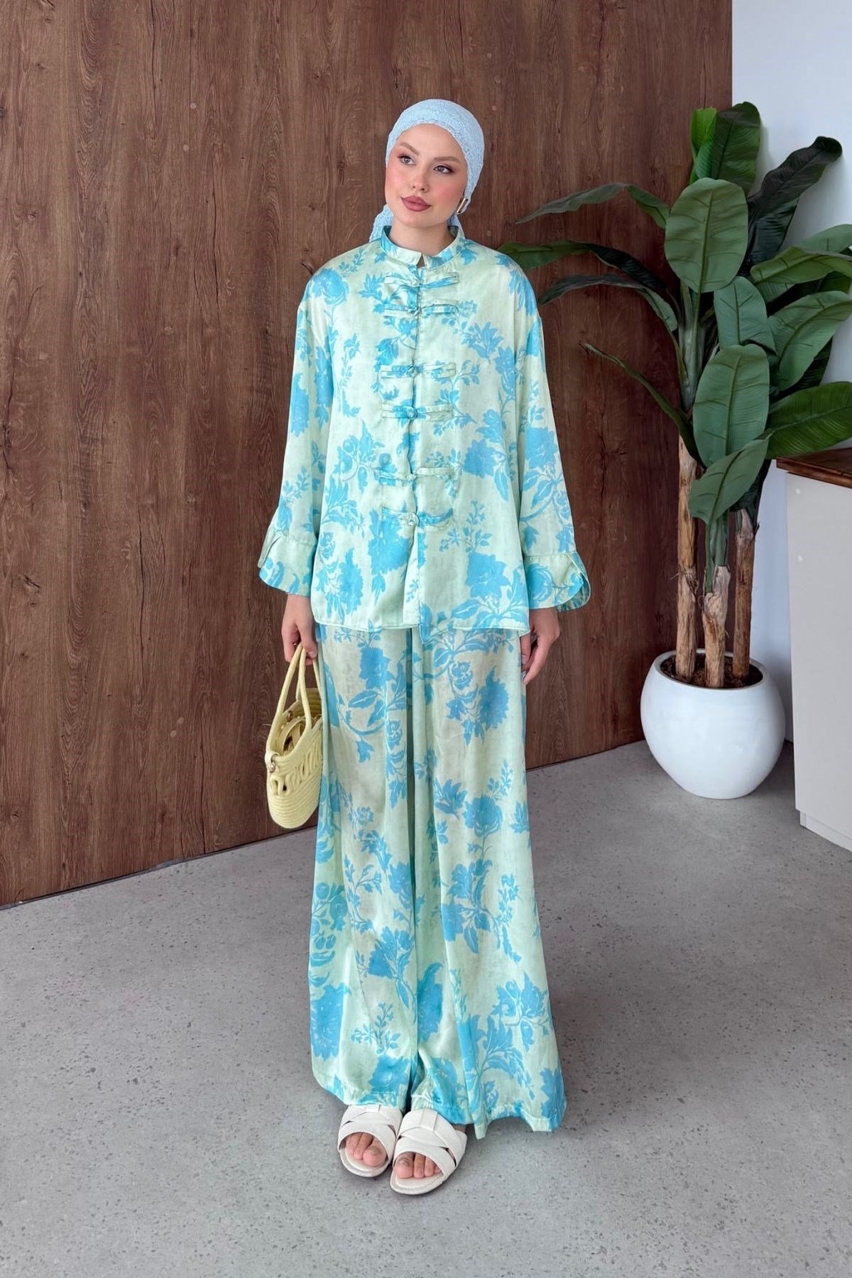 Sophia Saten Baskılı Mandarin Takım Mint, Fiyatları 