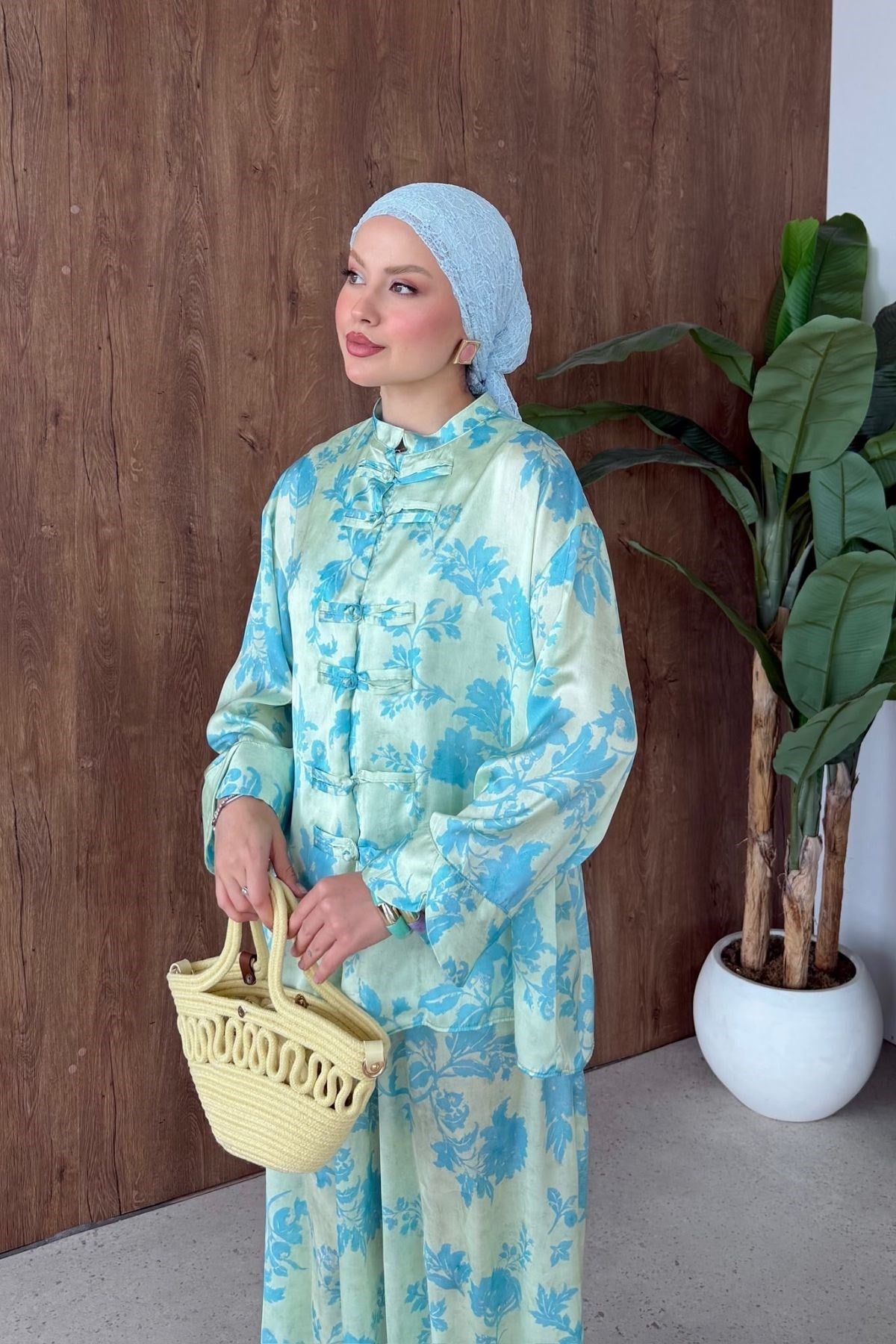 Sophia Saten Baskılı Mandarin Takım Mint, Fiyatları 