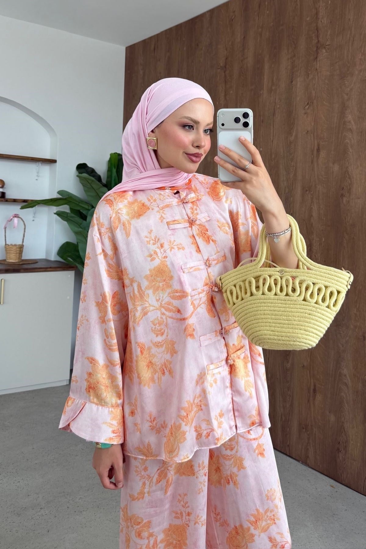 Sophia Saten Baskılı Mandarin Takım Pudra, Fiyatları 