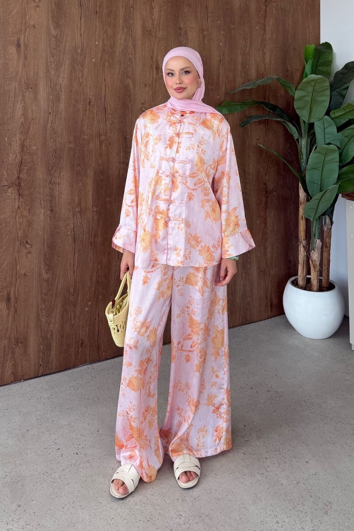 Sophia Saten Baskılı Mandarin Takım Pudra, Fiyatları 