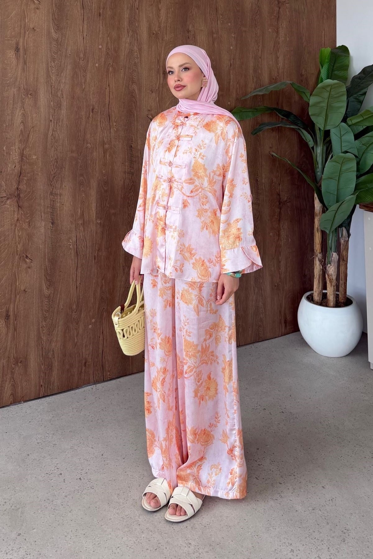 Sophia Saten Baskılı Mandarin Takım Pudra, Fiyatları 