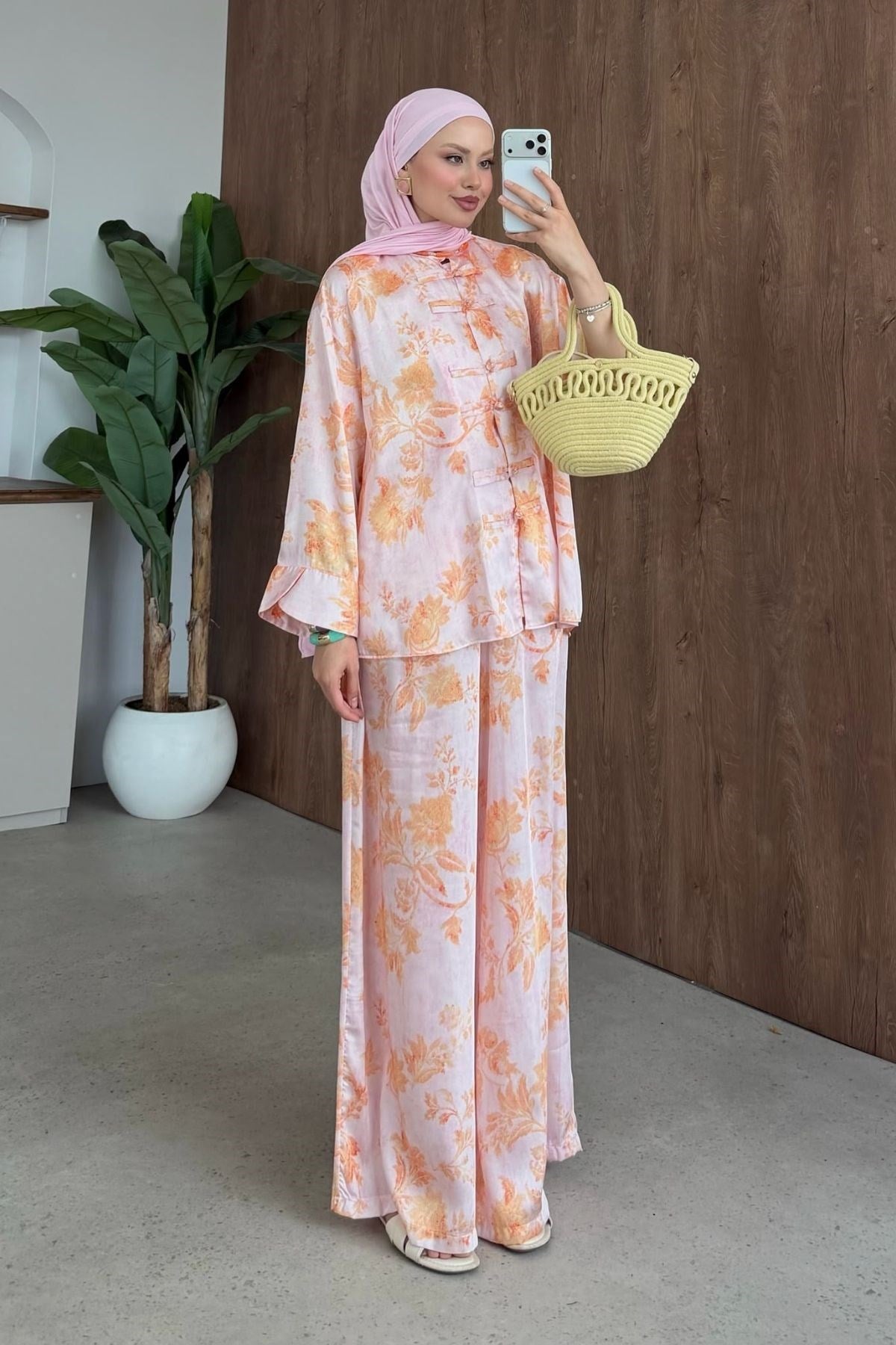Sophia Saten Baskılı Mandarin Takım Pudra, Fiyatları 