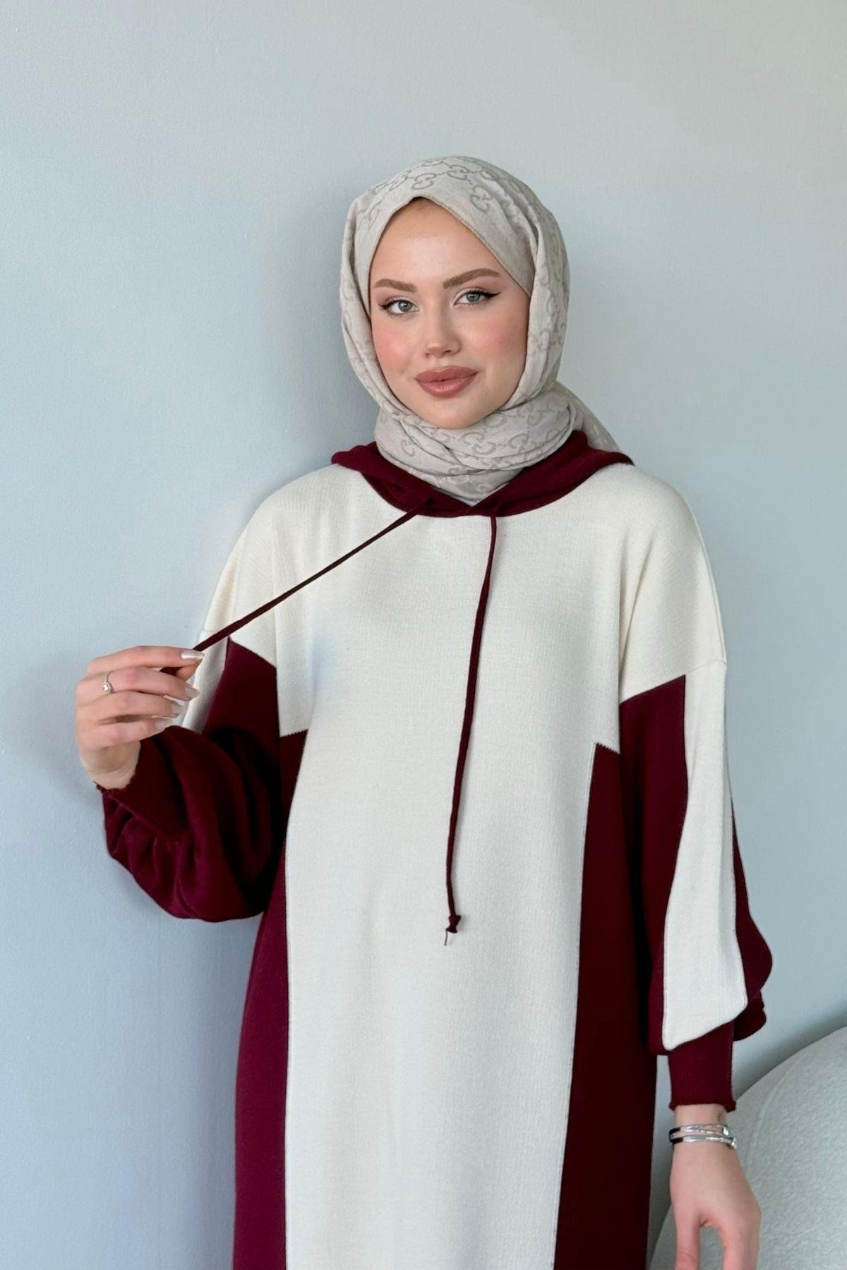 Spor Triko Elbise Bordo, Fiyatları Haza Moda | Tesettür Giyim | Spor Triko Elbise Bordo