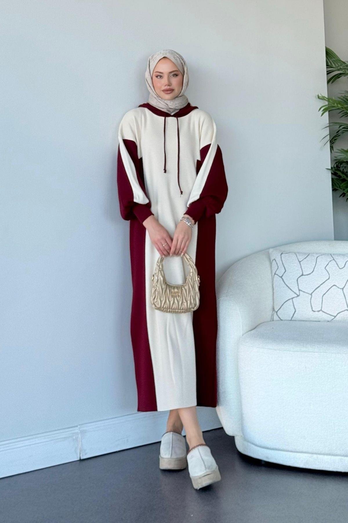 Spor Triko Elbise Bordo, Fiyatları Haza Moda | Tesettür Giyim | Spor Triko Elbise Bordo