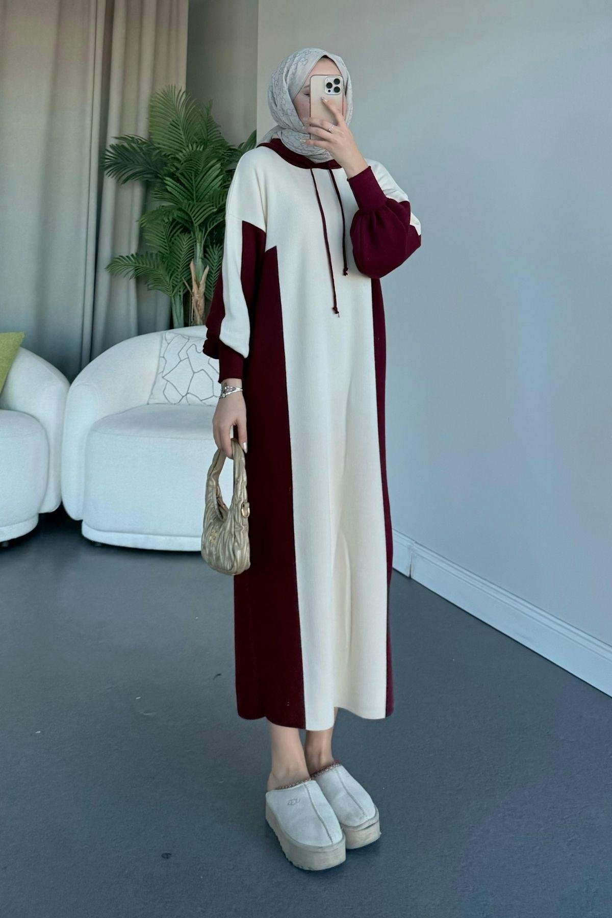 Spor Triko Elbise Bordo, Fiyatları Haza Moda | Tesettür Giyim | Spor Triko Elbise Bordo