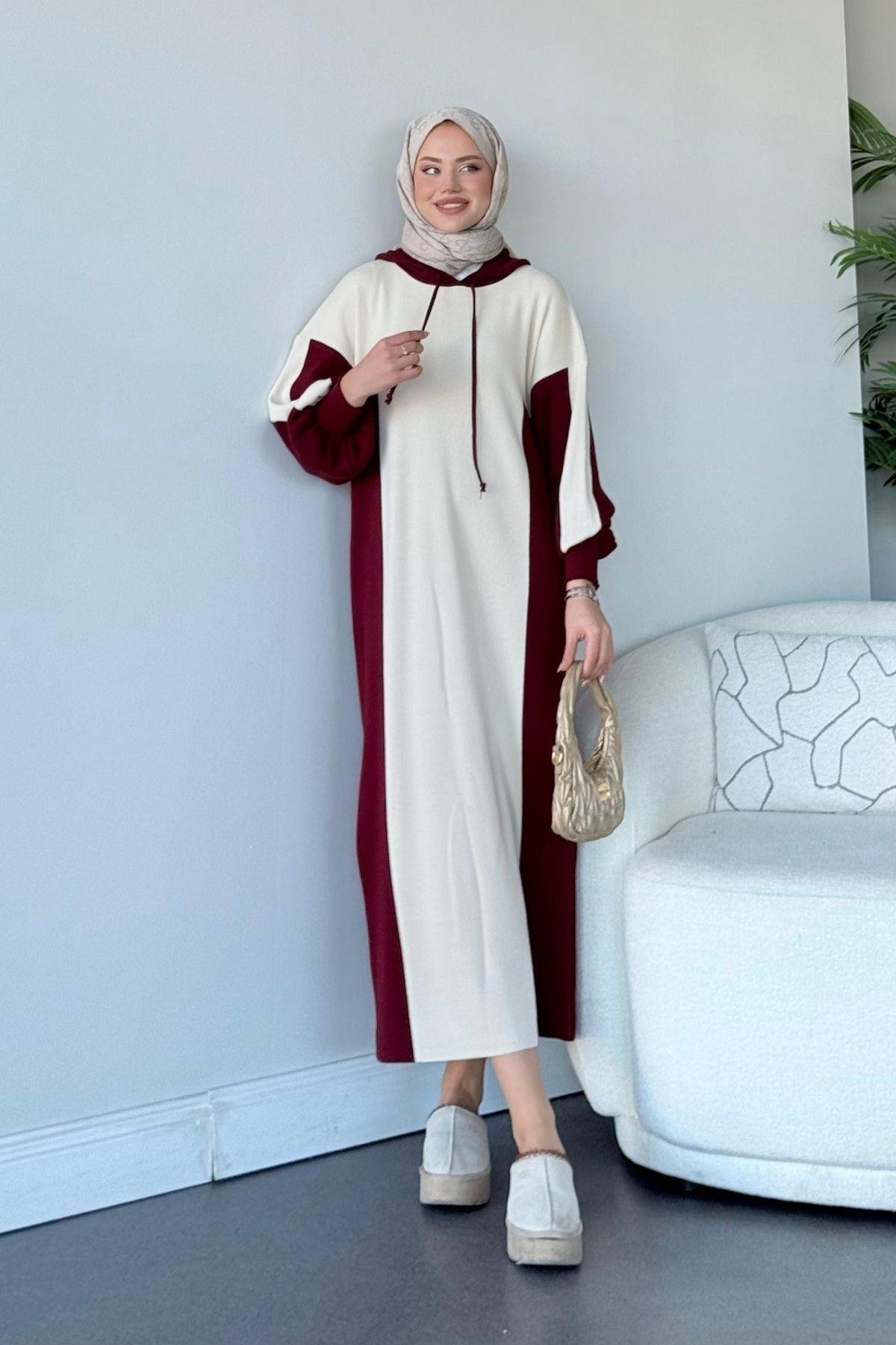 Spor Triko Elbise Bordo, Fiyatları Haza Moda | Tesettür Giyim | Spor Triko Elbise Bordo