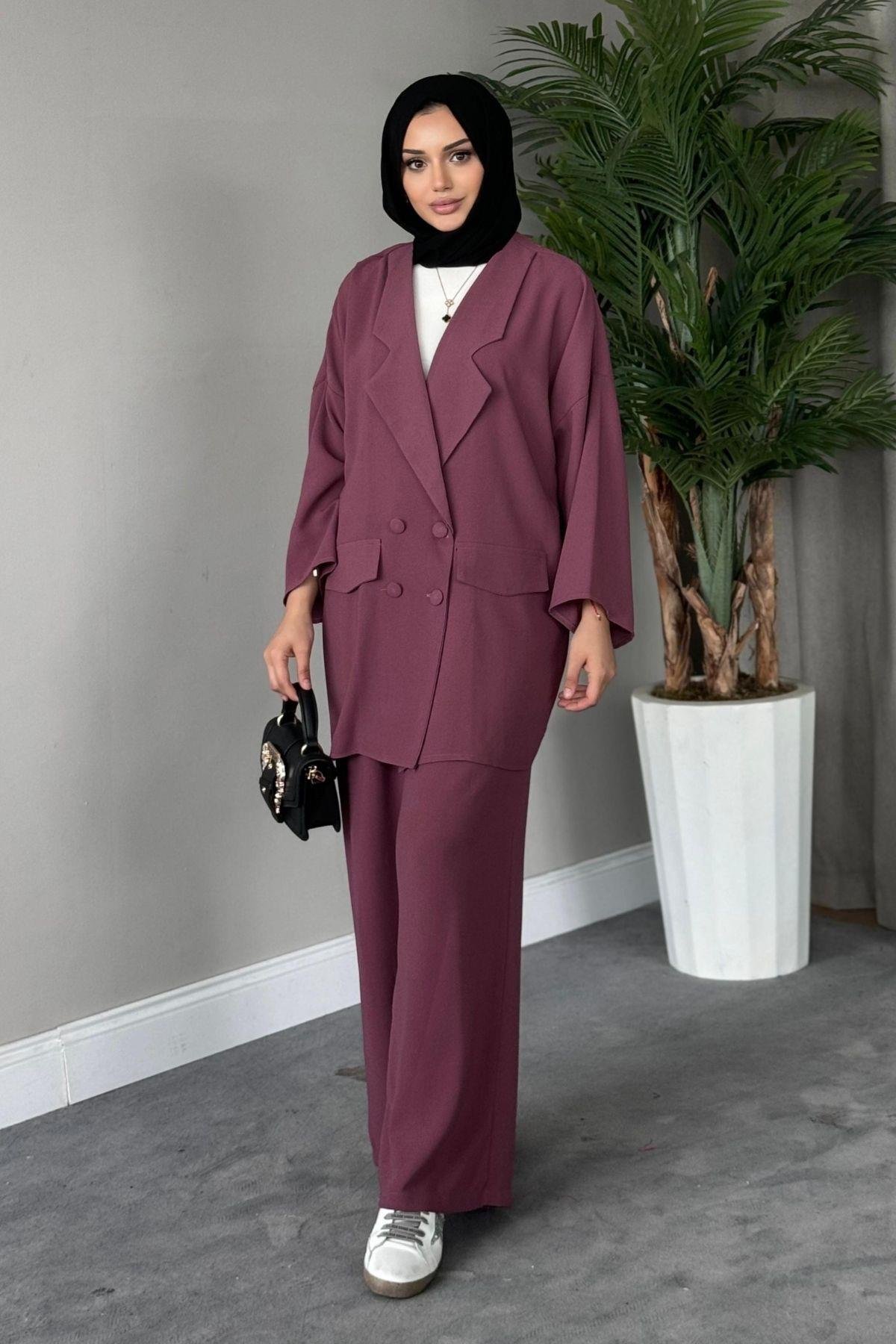 Stil Ceketli Takım Gülkurusu, Fiyatları Haza Moda | Tesettür Giyim | Stil Ceketli Takım Gülkurusu