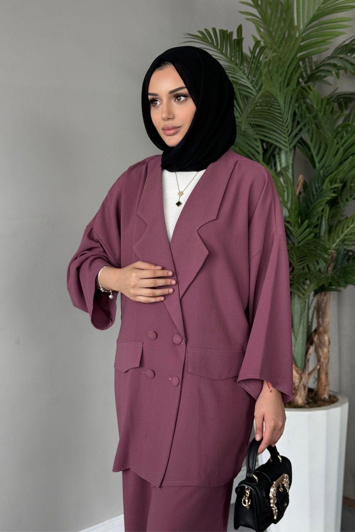 Stil Ceketli Takım Gülkurusu, Fiyatları Haza Moda | Tesettür Giyim | Stil Ceketli Takım Gülkurusu