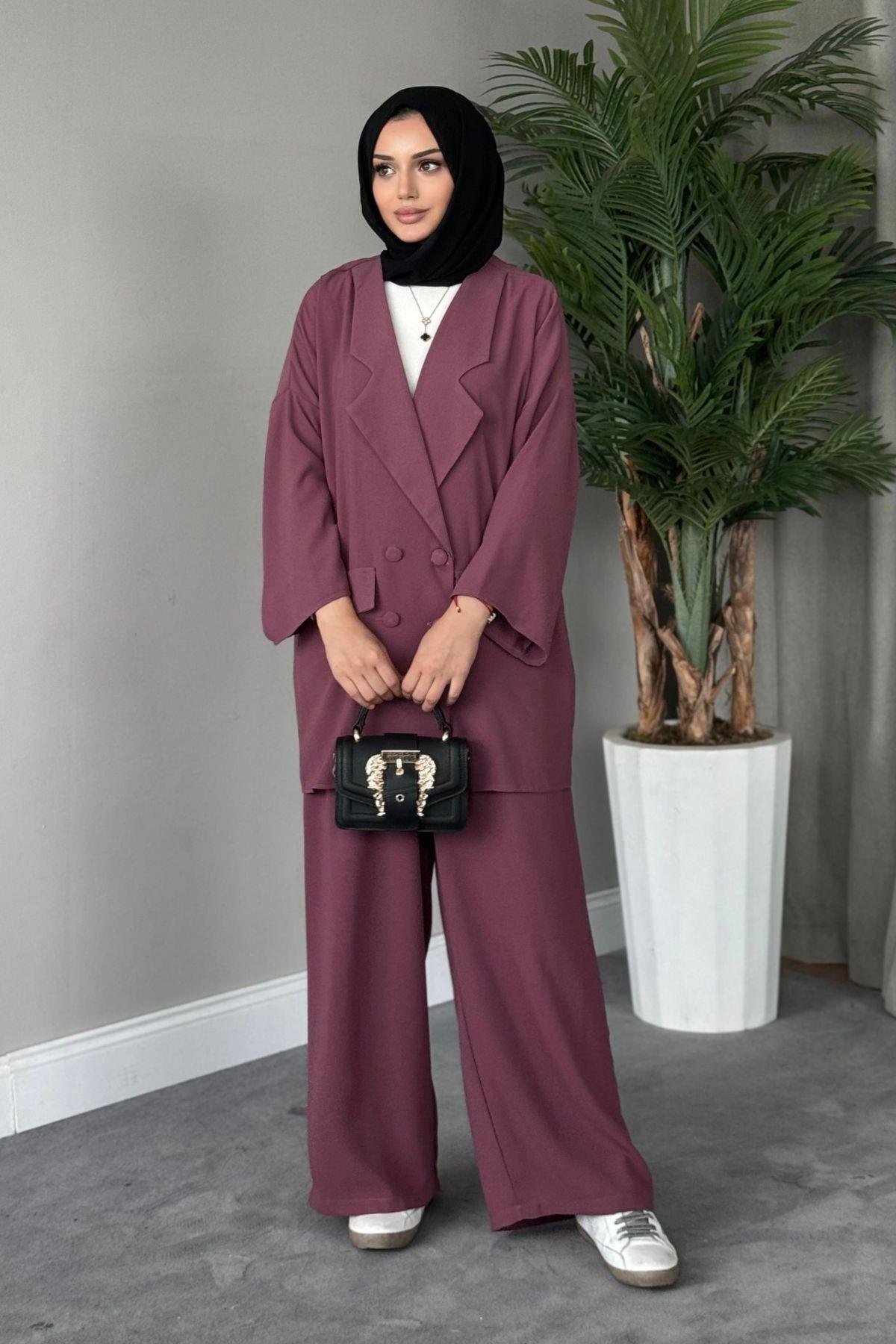 Stil Ceketli Takım Gülkurusu, Fiyatları Haza Moda | Tesettür Giyim | Stil Ceketli Takım Gülkurusu