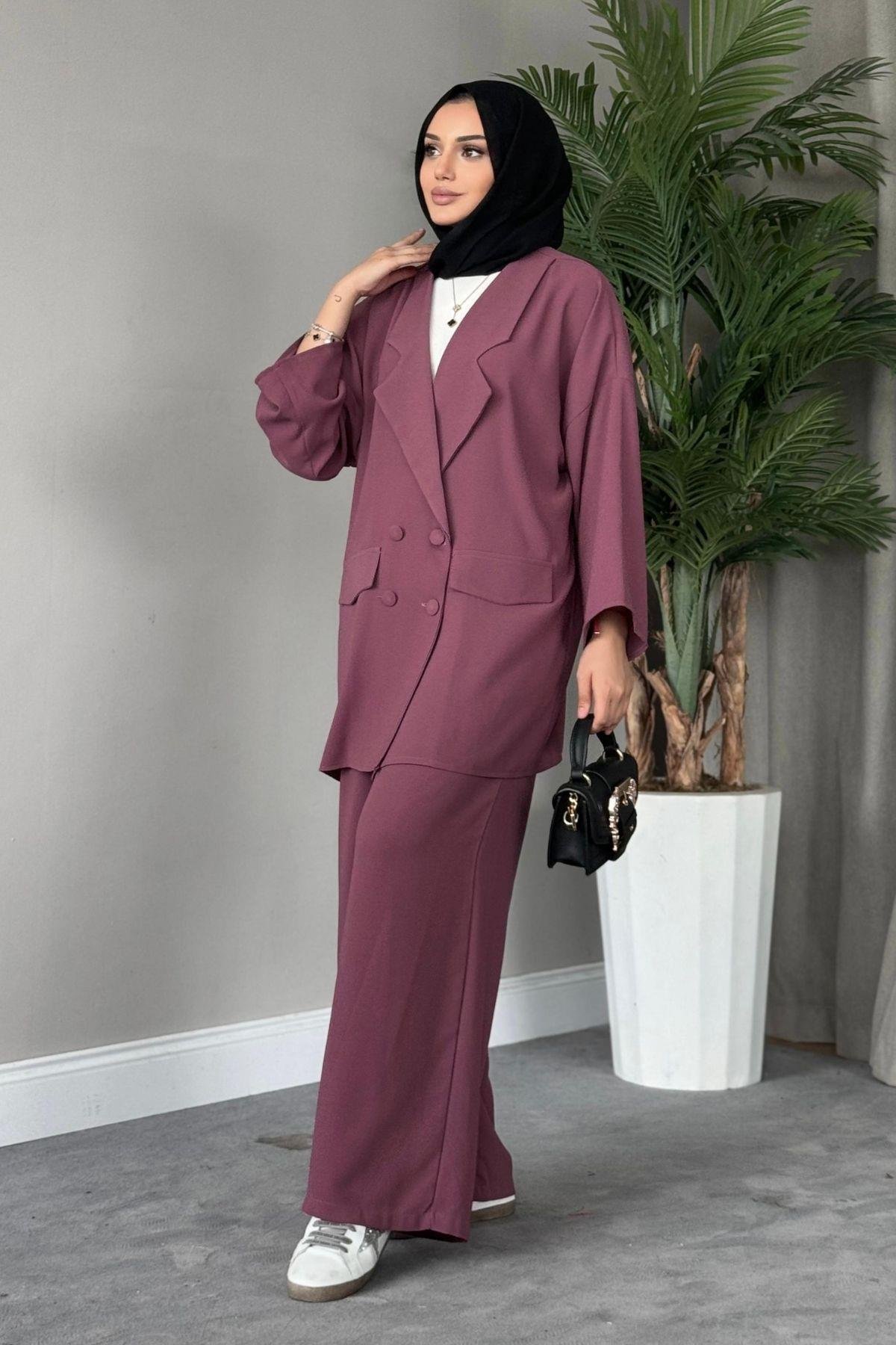 Stil Ceketli Takım Gülkurusu, Fiyatları Haza Moda | Tesettür Giyim | Stil Ceketli Takım Gülkurusu