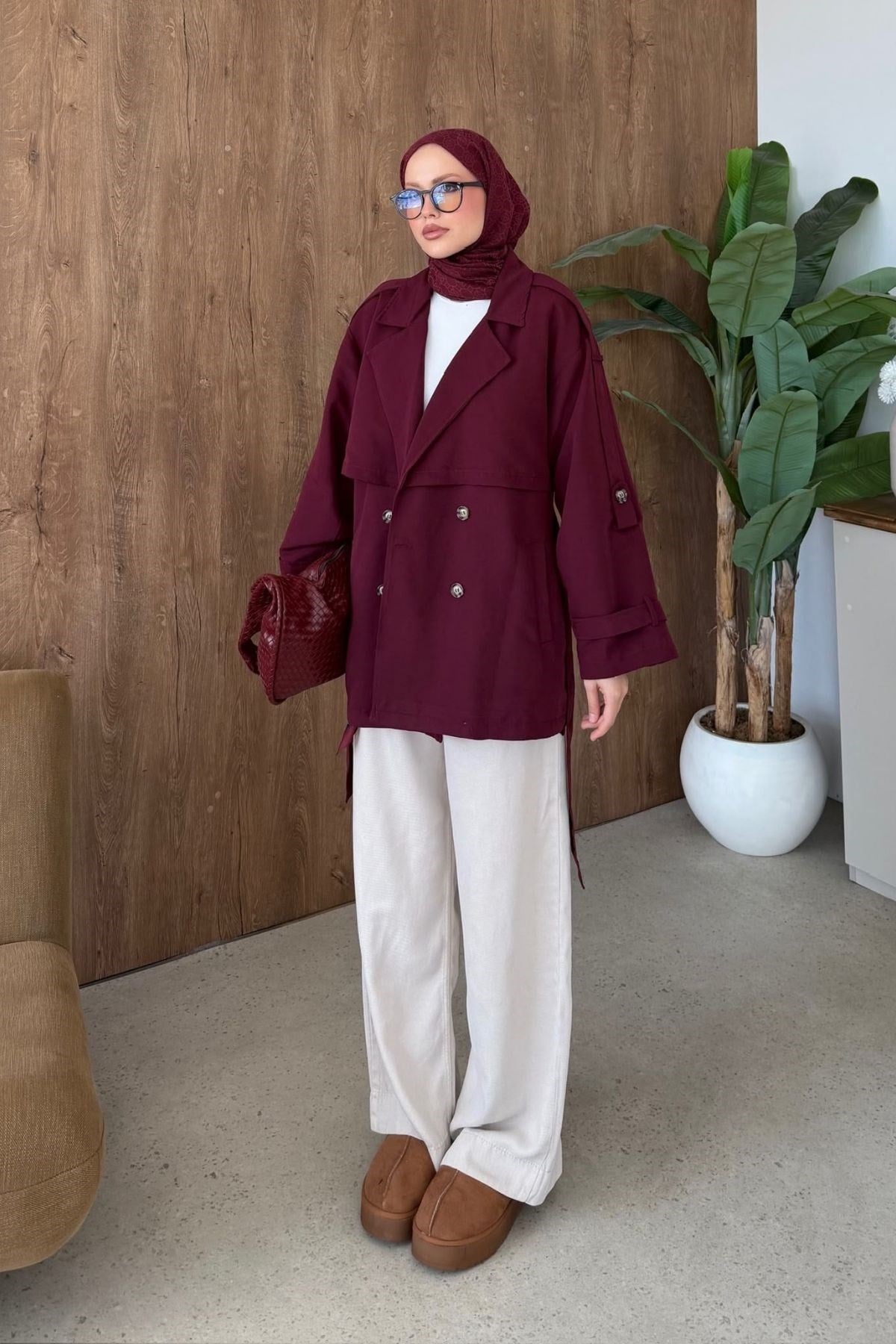 STYL Düğmeli Yarım Trenç Bordo, Fiyatları 