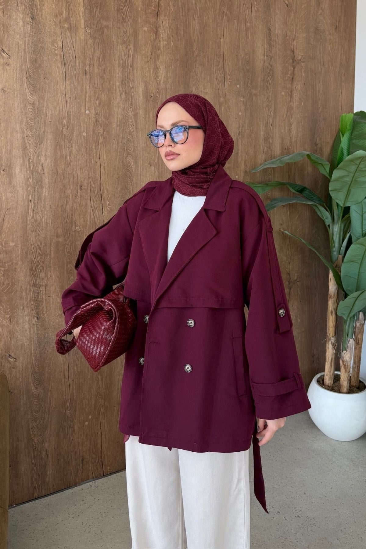STYL Düğmeli Yarım Trenç Bordo, Fiyatları 