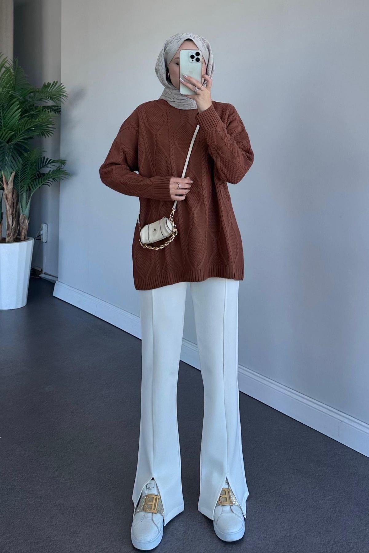 Suadiye Kazak Kahverengi, Fiyatları Haza Moda | Tesettür Giyim | Suadiye Kazak Kahverengi