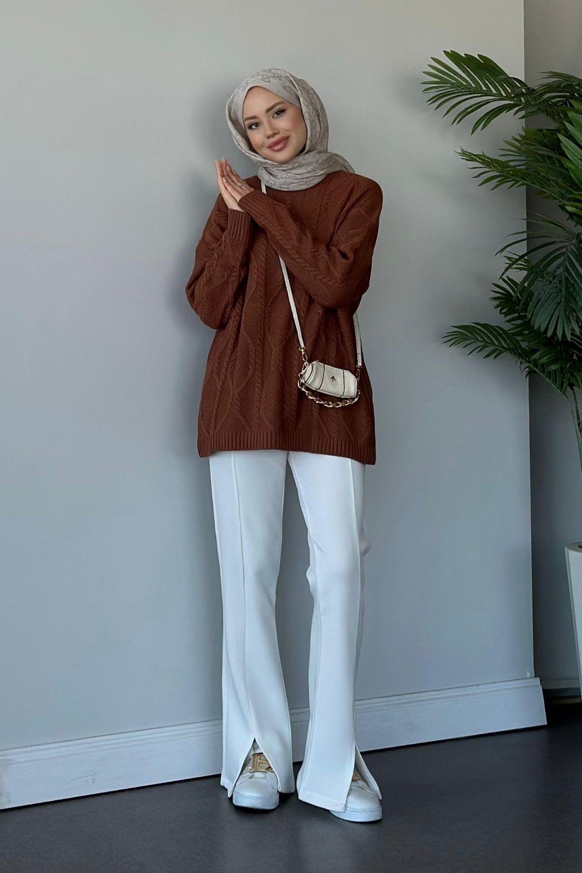 Suadiye Kazak Kahverengi, Fiyatları Haza Moda | Tesettür Giyim | Suadiye Kazak Kahverengi