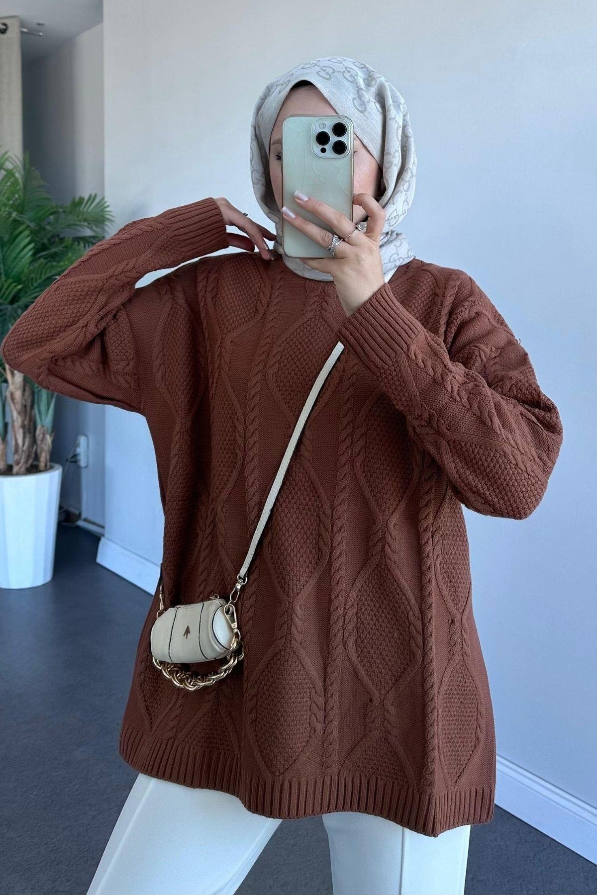 Suadiye Kazak Kahverengi, Fiyatları Haza Moda | Tesettür Giyim | Suadiye Kazak Kahverengi