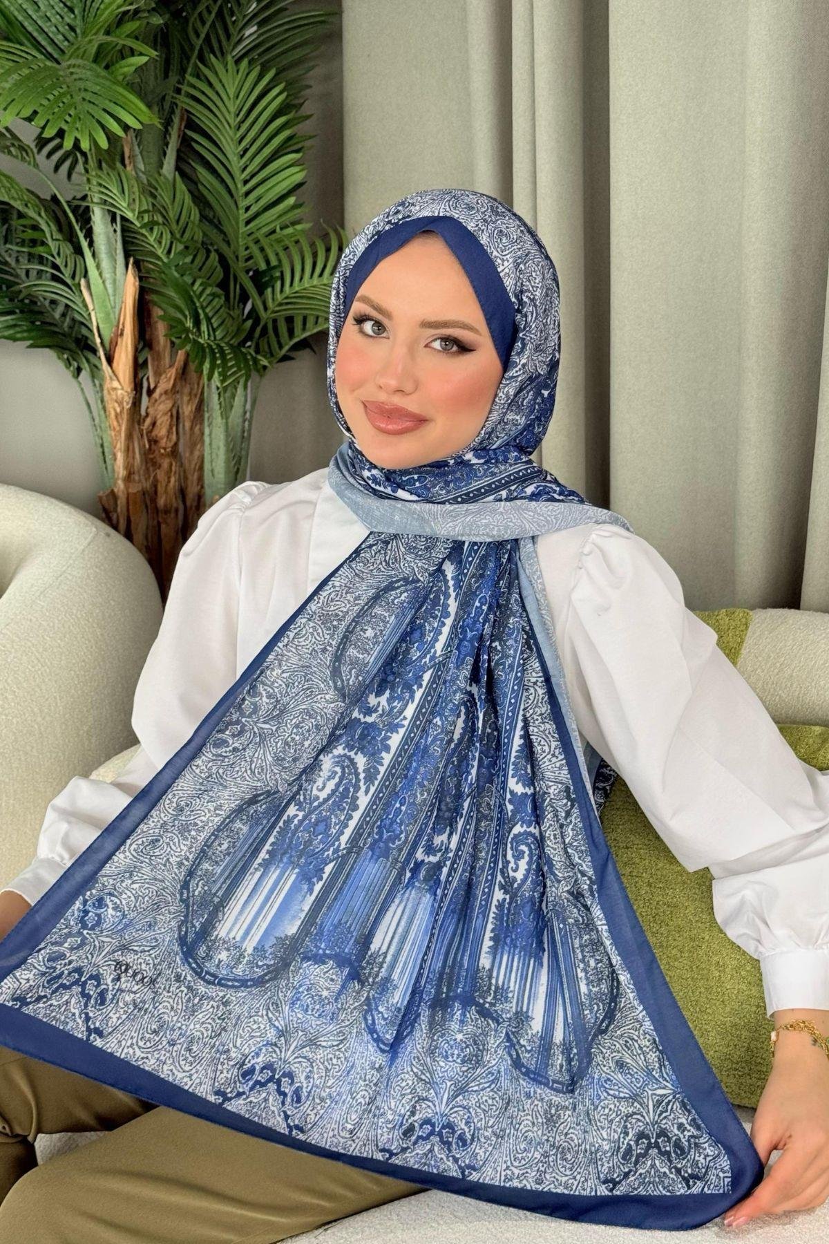 Sude Desen Şal Mavi, Fiyatları Sude Desen Şal Mavi - Haza Moda 