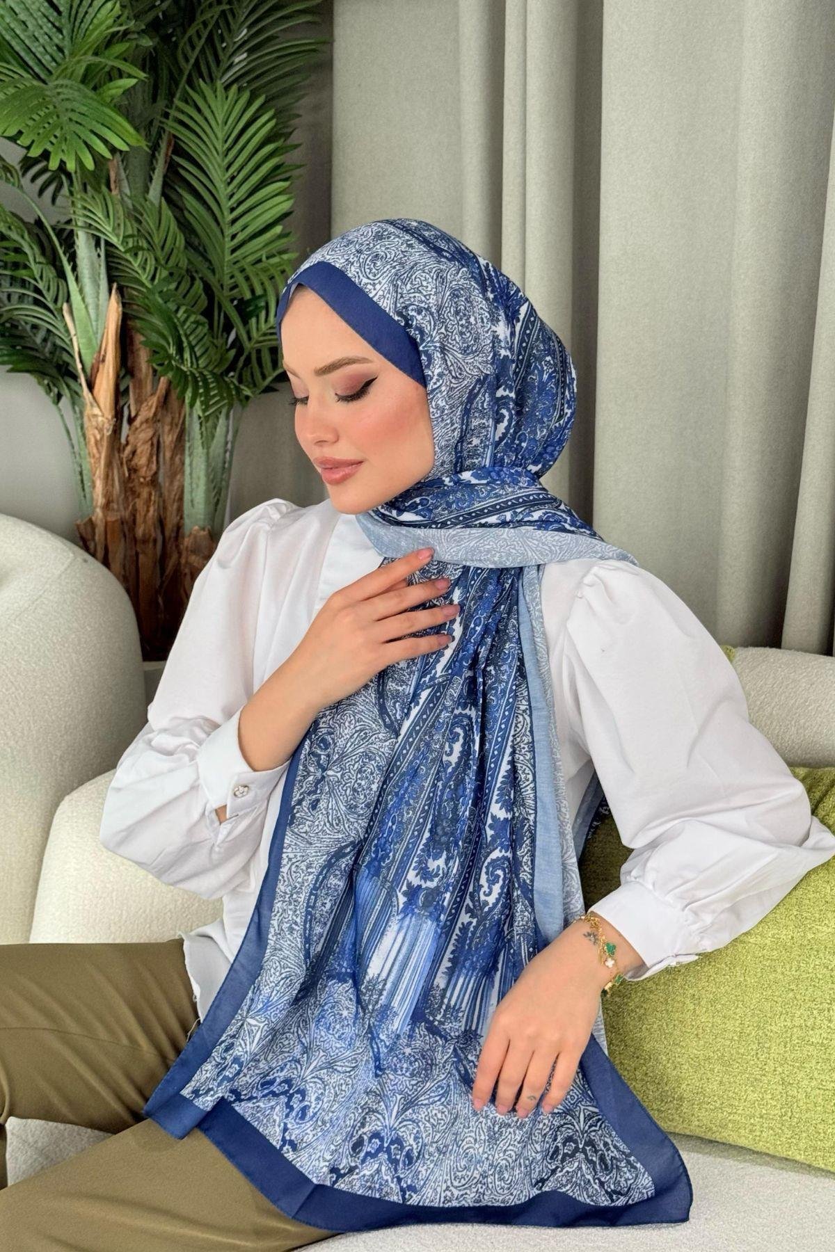 Sude Desen Şal Mavi, Fiyatları Sude Desen Şal Mavi - Haza Moda 