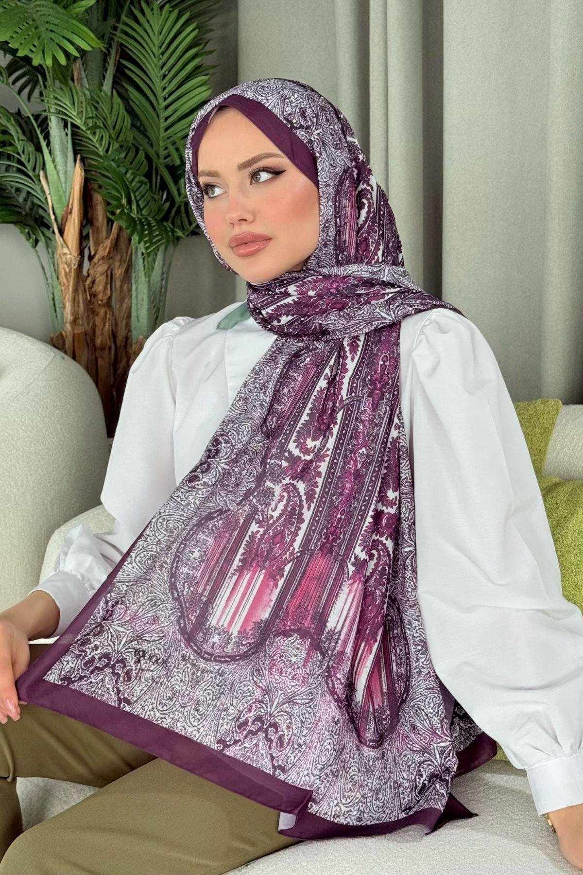 Sude Desen Şal Mürdüm, Fiyatları Sude Desen Şal Mürdüm - Haza Moda 