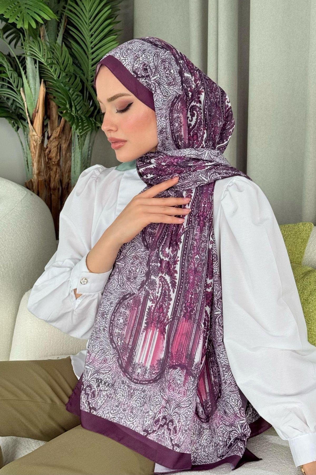 Sude Desen Şal Mürdüm, Fiyatları Sude Desen Şal Mürdüm - Haza Moda 