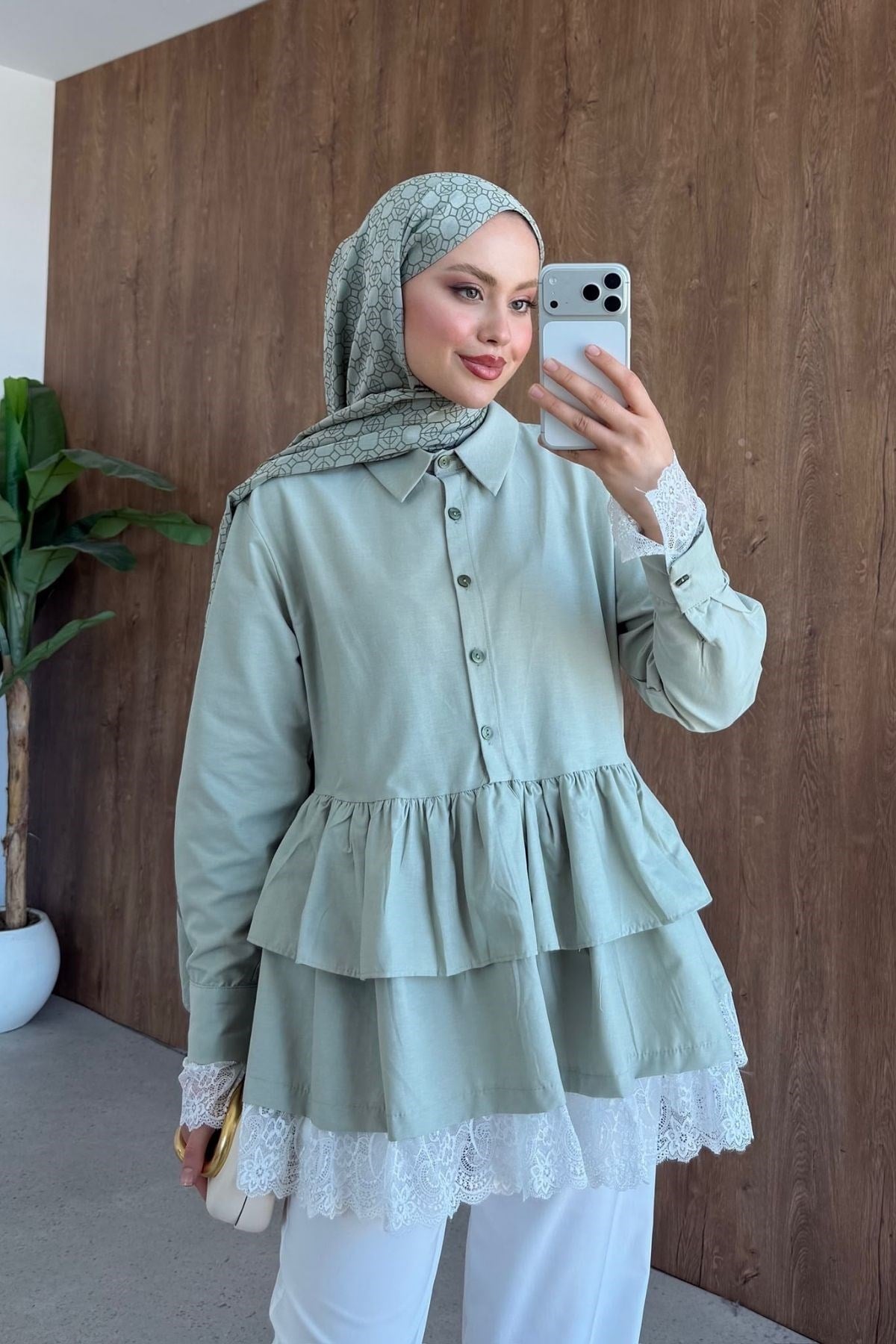Sümbül Dantel Detay Gömlek Tunik Mint, Fiyatları 
