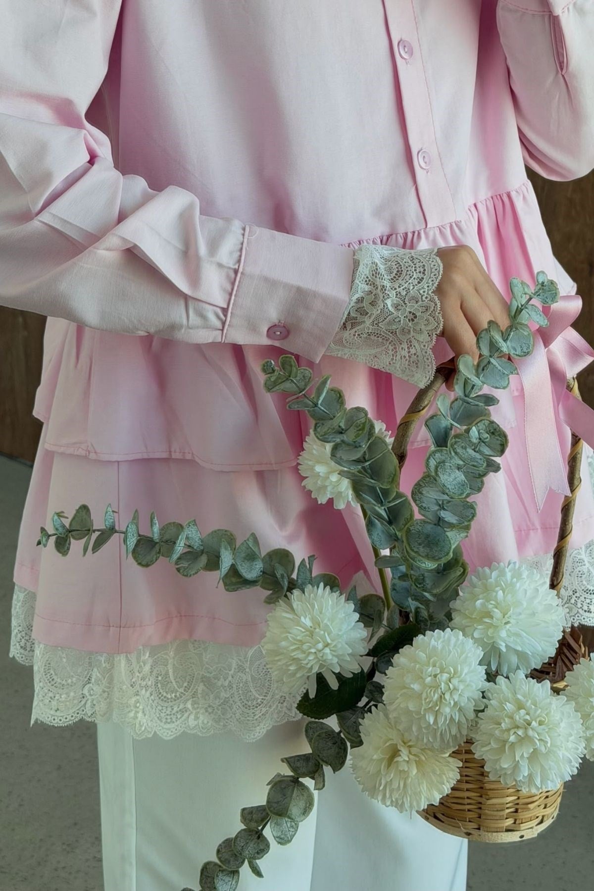 Sümbül Dantel Detay Gömlek Tunik Pembe, Fiyatları 