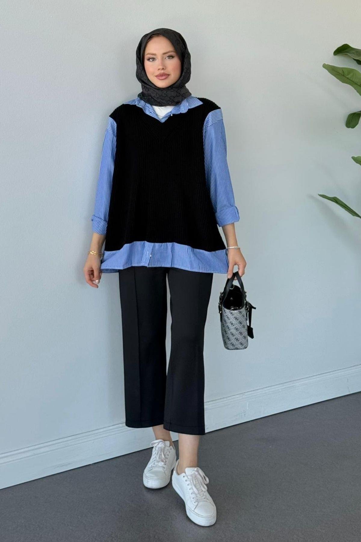 Süveterli Gömlek Siyah, Fiyatları Süveterli Gömlek Siyah - Haza Moda 