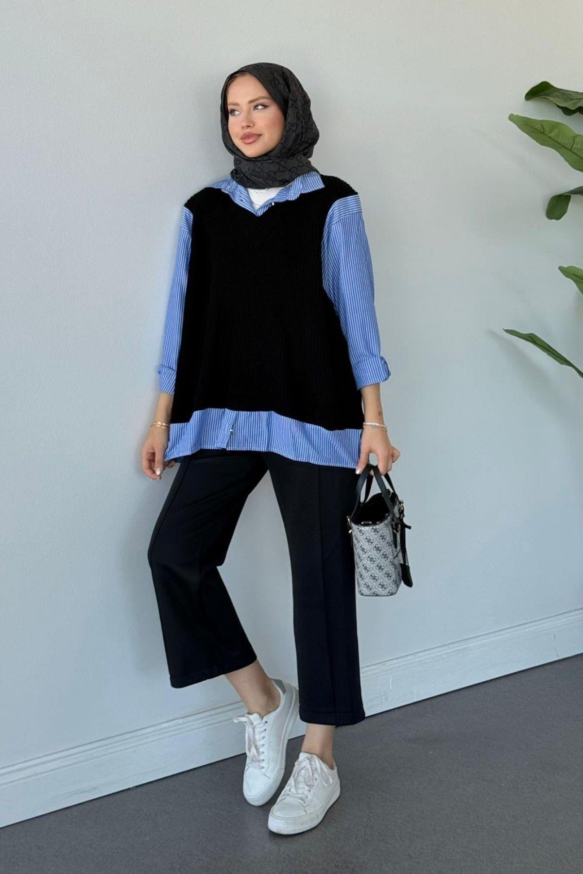 Süveterli Gömlek Siyah, Fiyatları Süveterli Gömlek Siyah - Haza Moda 