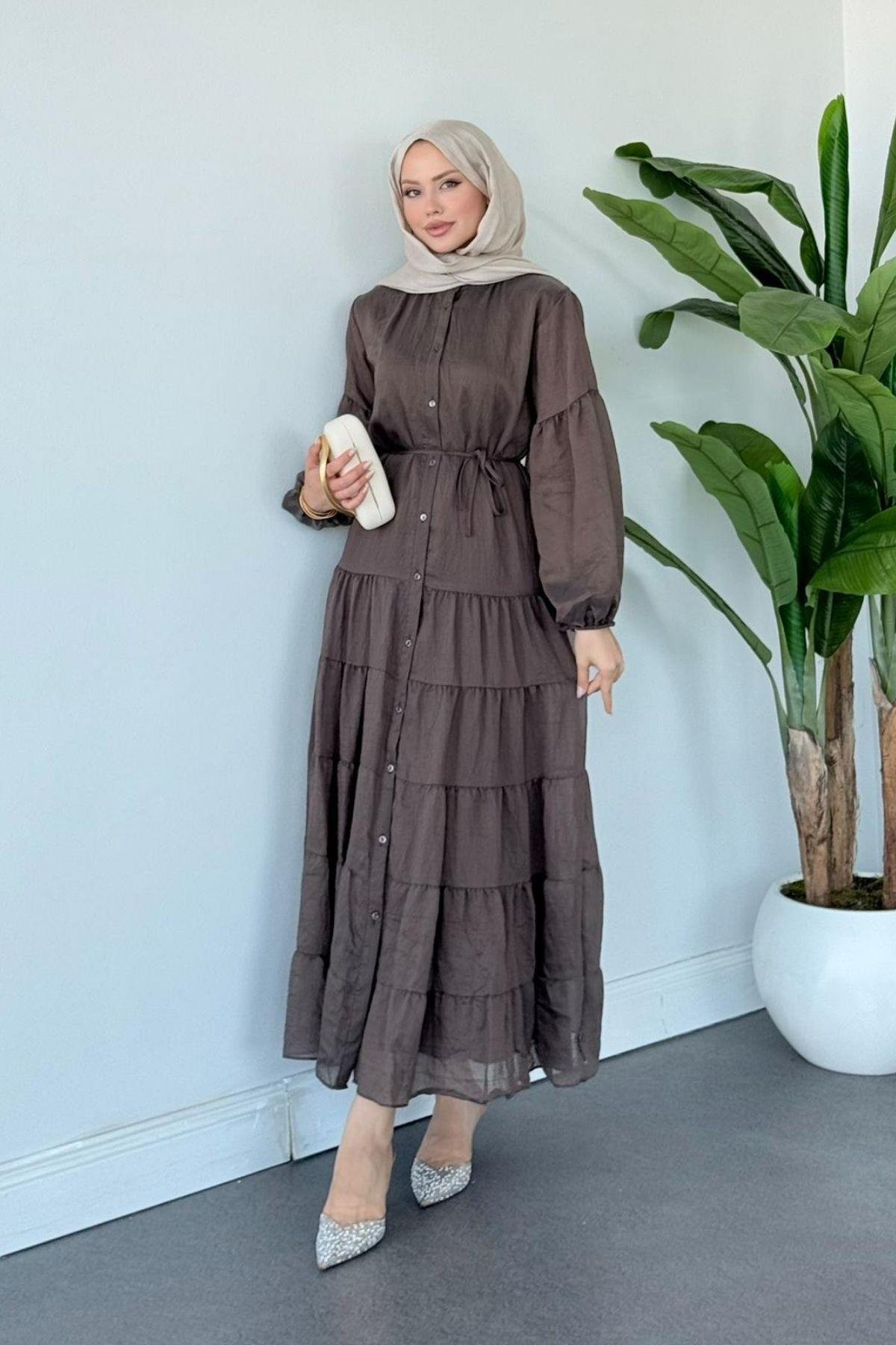 Taba Pamuklu Elbise KAHVE, Fiyatları Taba Pamuklu Elbise Kahve- Haza Moda