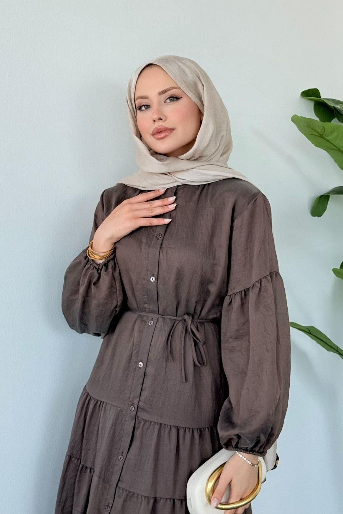 Taba Pamuklu Elbise KAHVE, Fiyatları Taba Pamuklu Elbise Kahve- Haza Moda